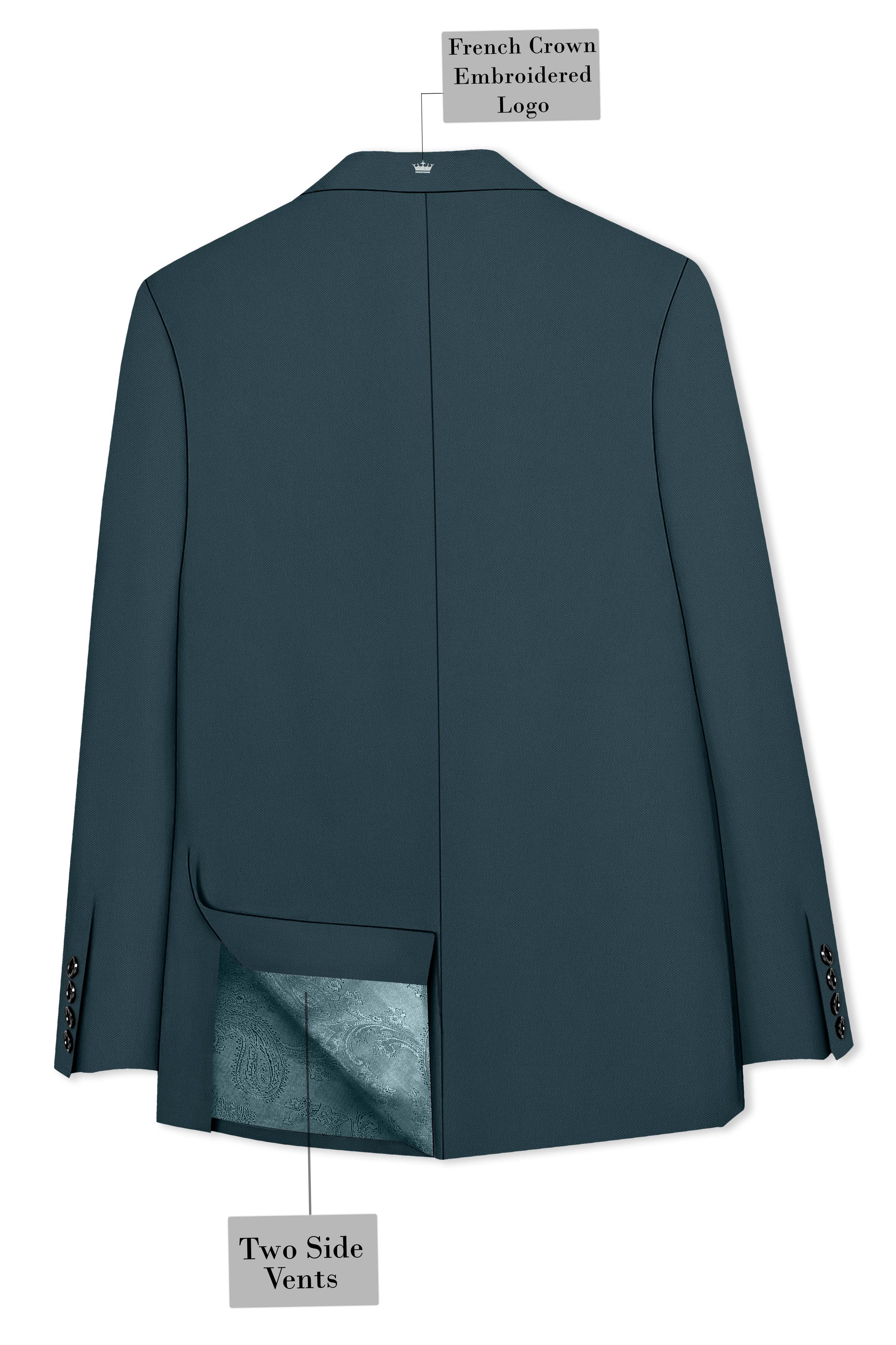 Navaro-Korean Gable Blue 4-Way Stretch Wrinkle-Free Wool Rich Double Breasted Blazer