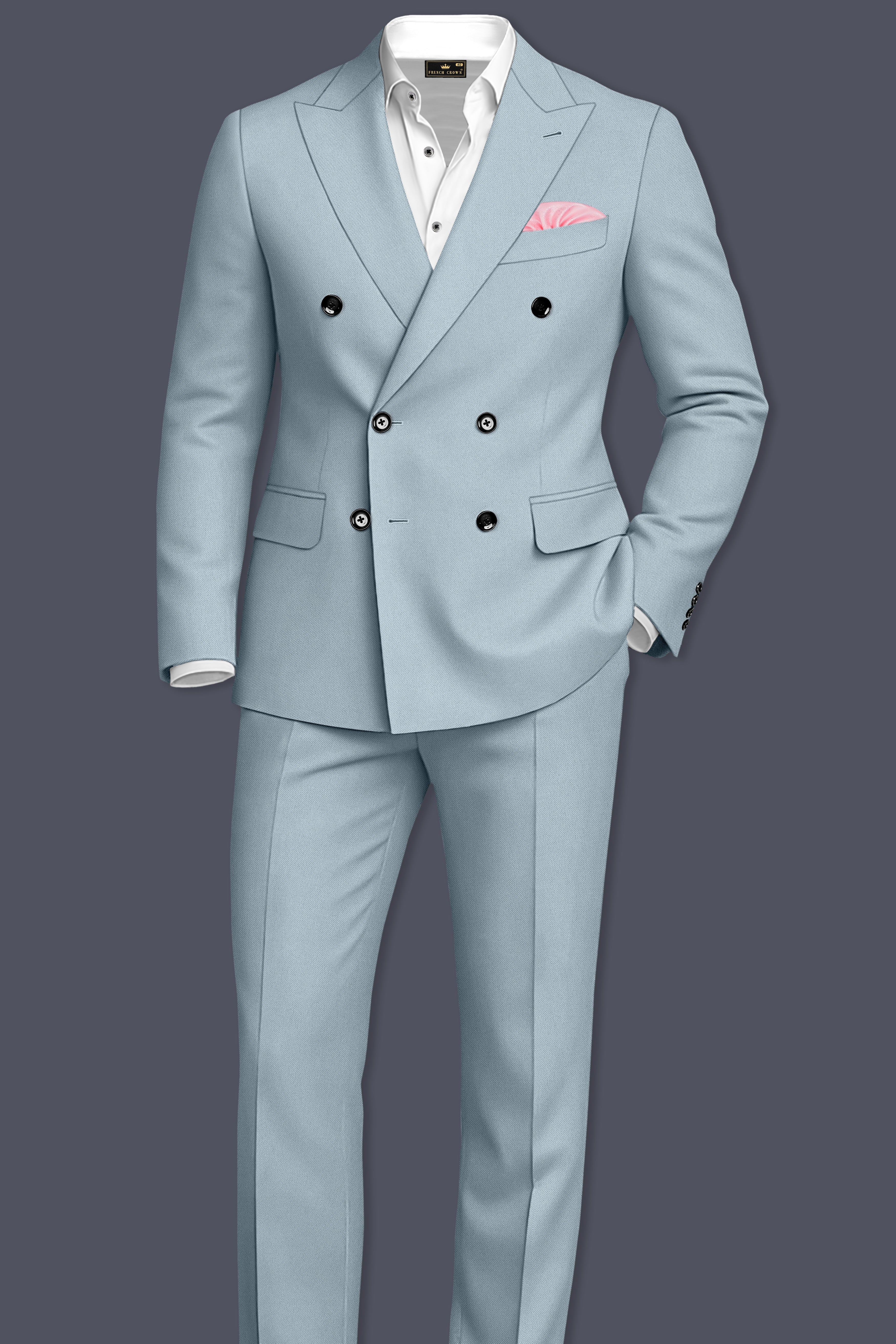 Pewter-Korean Chateau gray 4-Way Stretch Wrinkle-Free Wool Rich Double Breasted Blazer