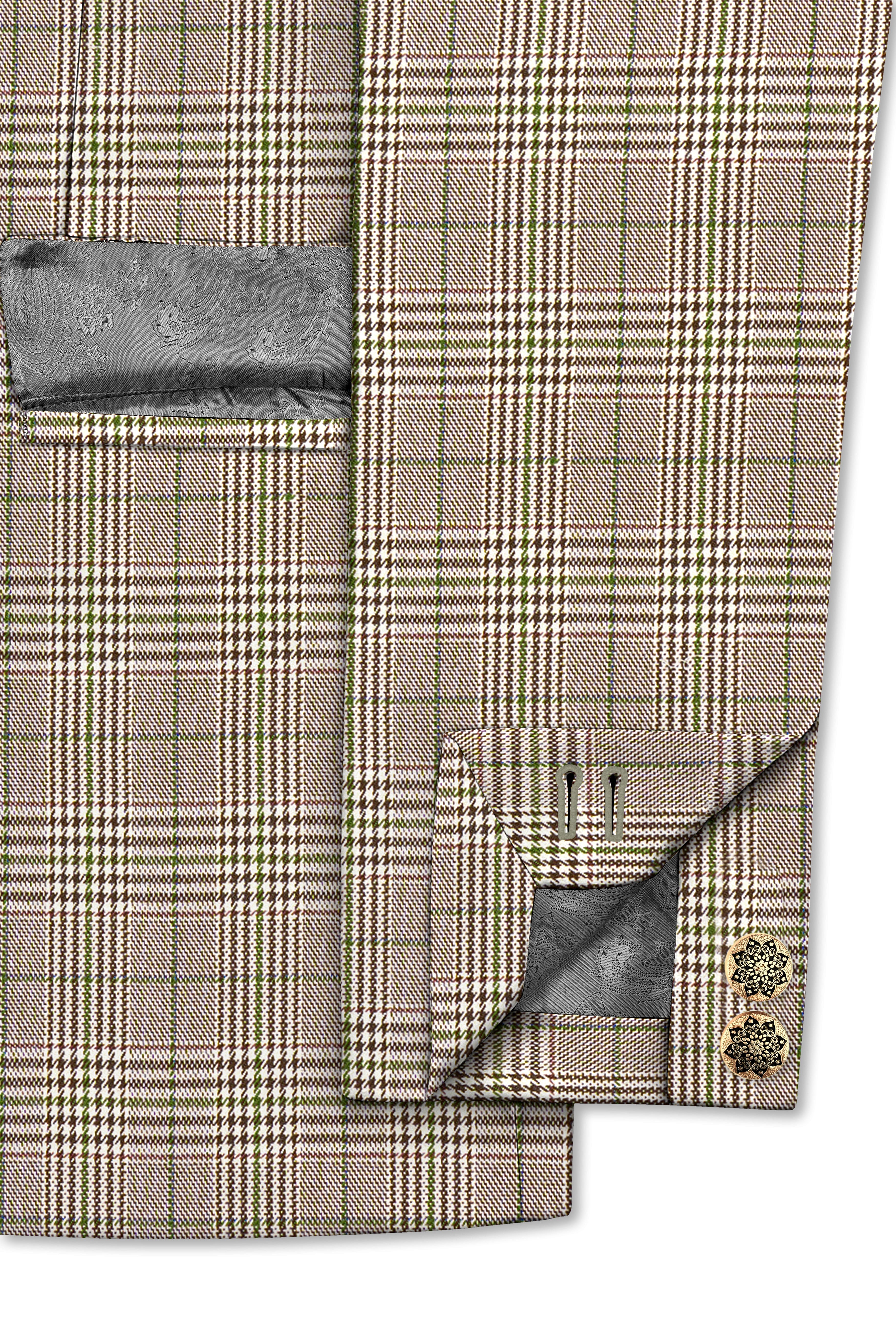 Nawab-Tundora Brown Plaid Wool Rich Cross Placket Bandhgala Blazer