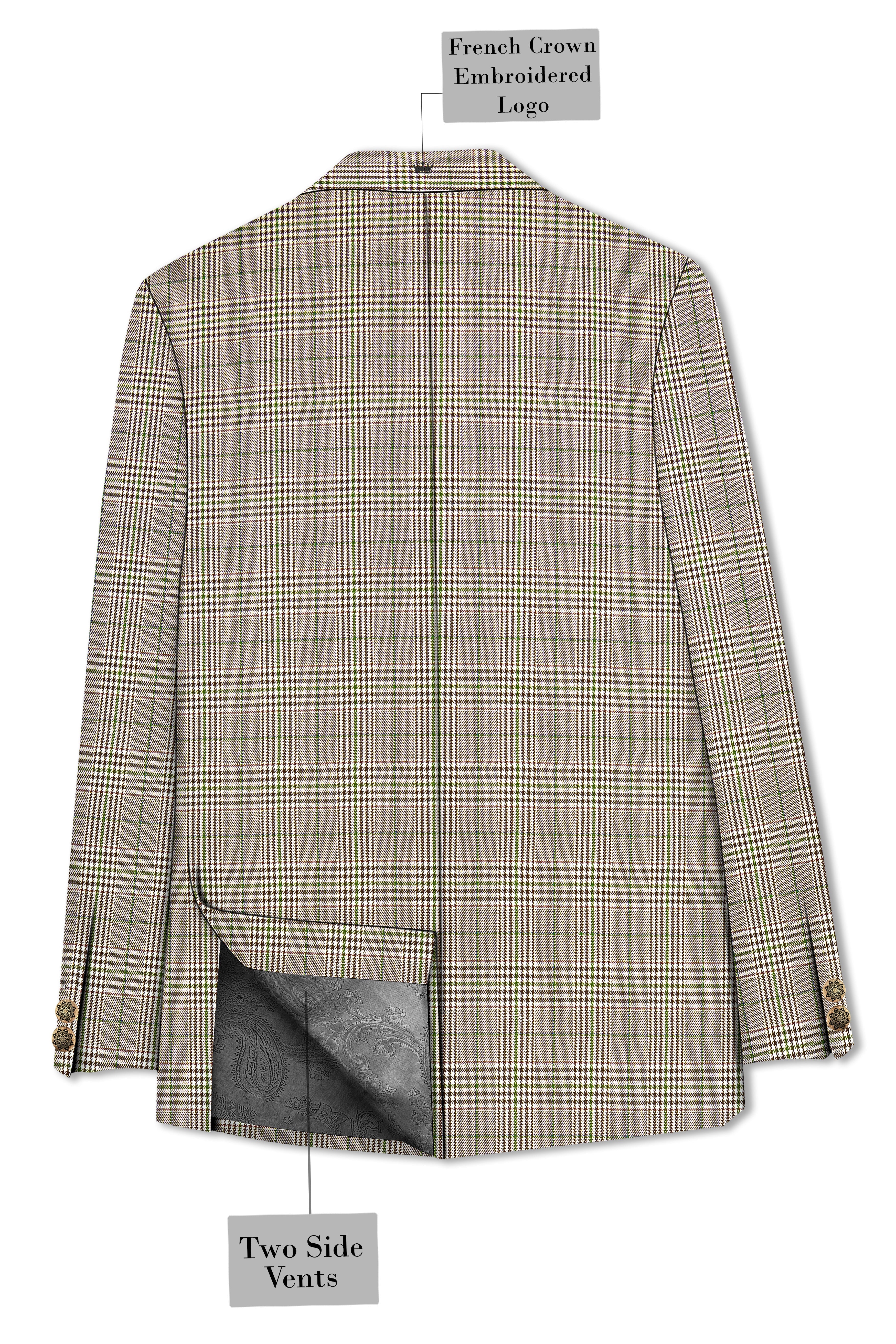 Nawab-Tundora Brown Plaid Wool Rich Cross Placket Bandhgala Blazer