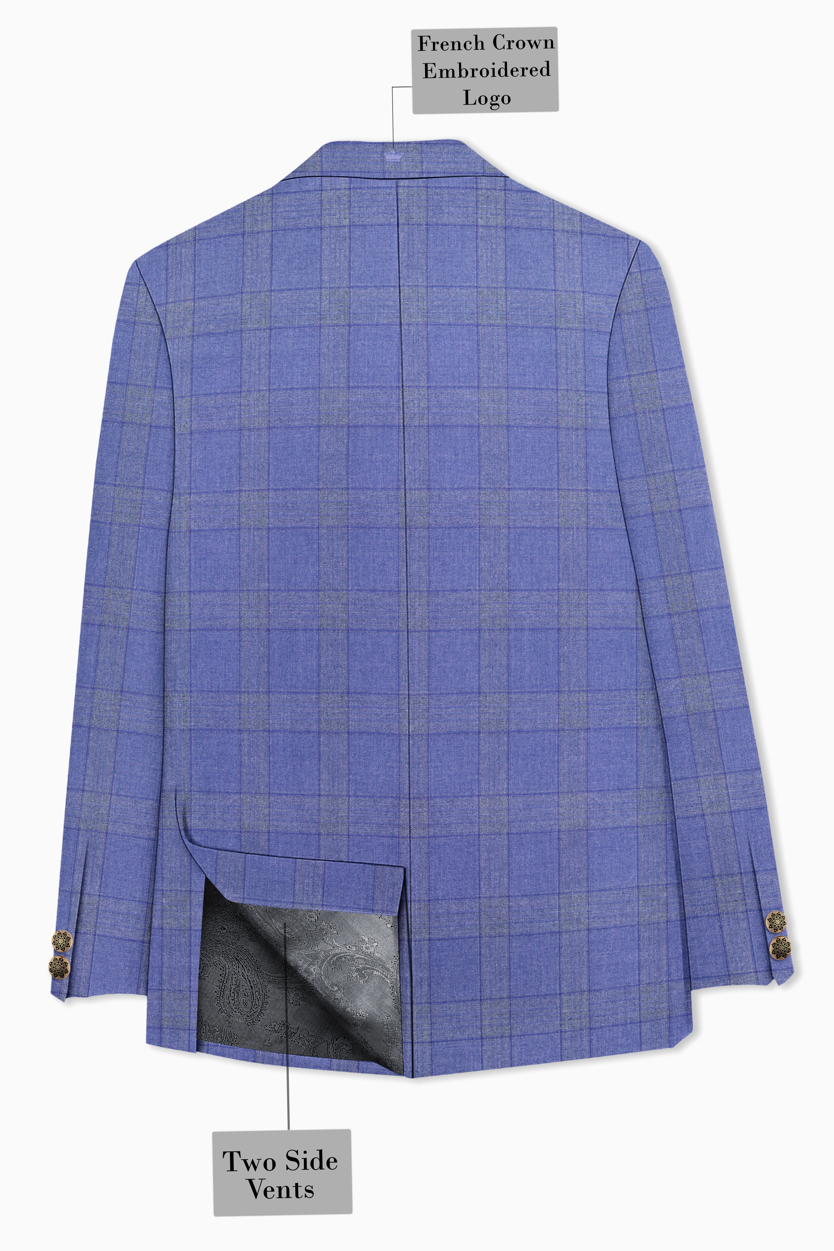 Cobalt-Scampi Blue Plaid Wool Rich Bandhgala Blazer