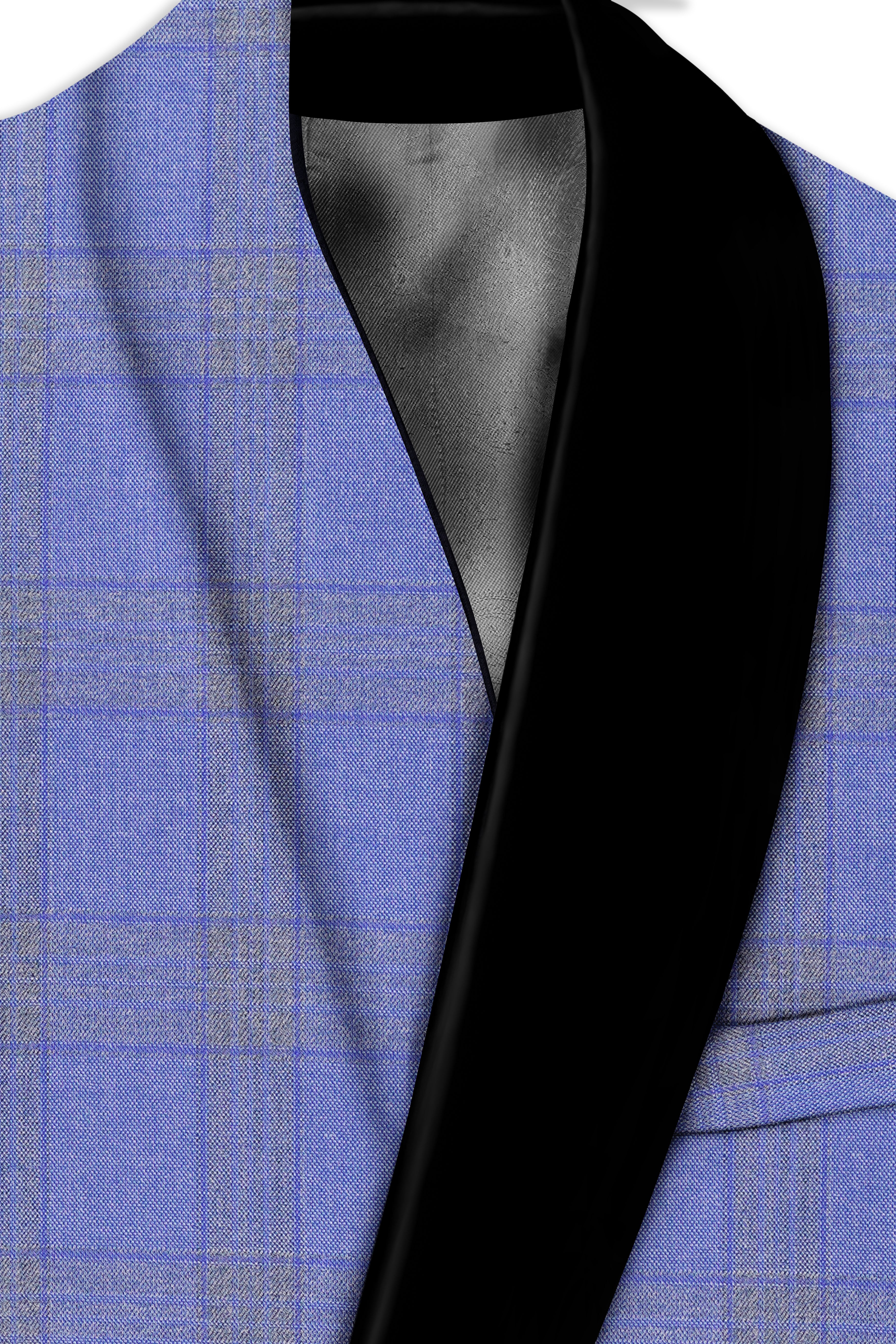 Cobalt-Scampi Blue Plaid Wool Rich Tuxedo Blazer