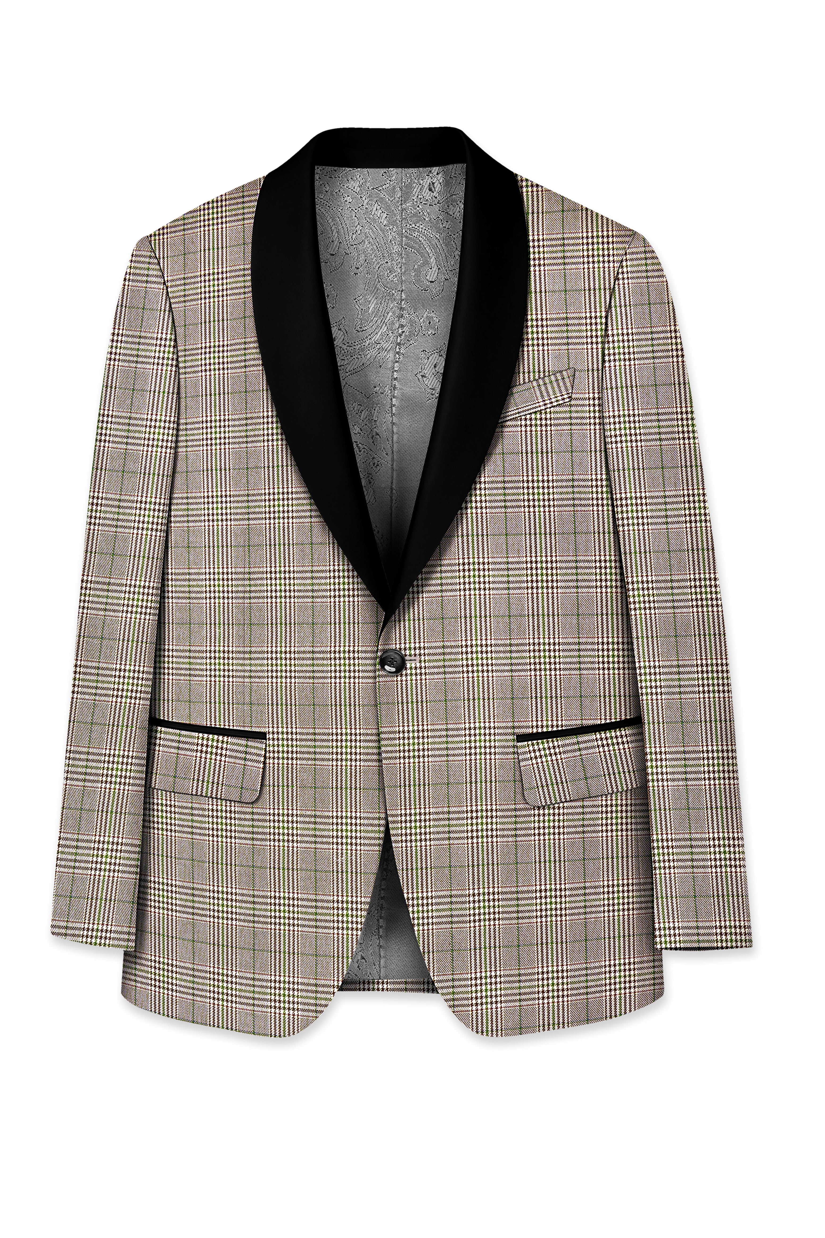 Nawab-Tundora Brown Plaid Wool Rich Tuxedo Blazer