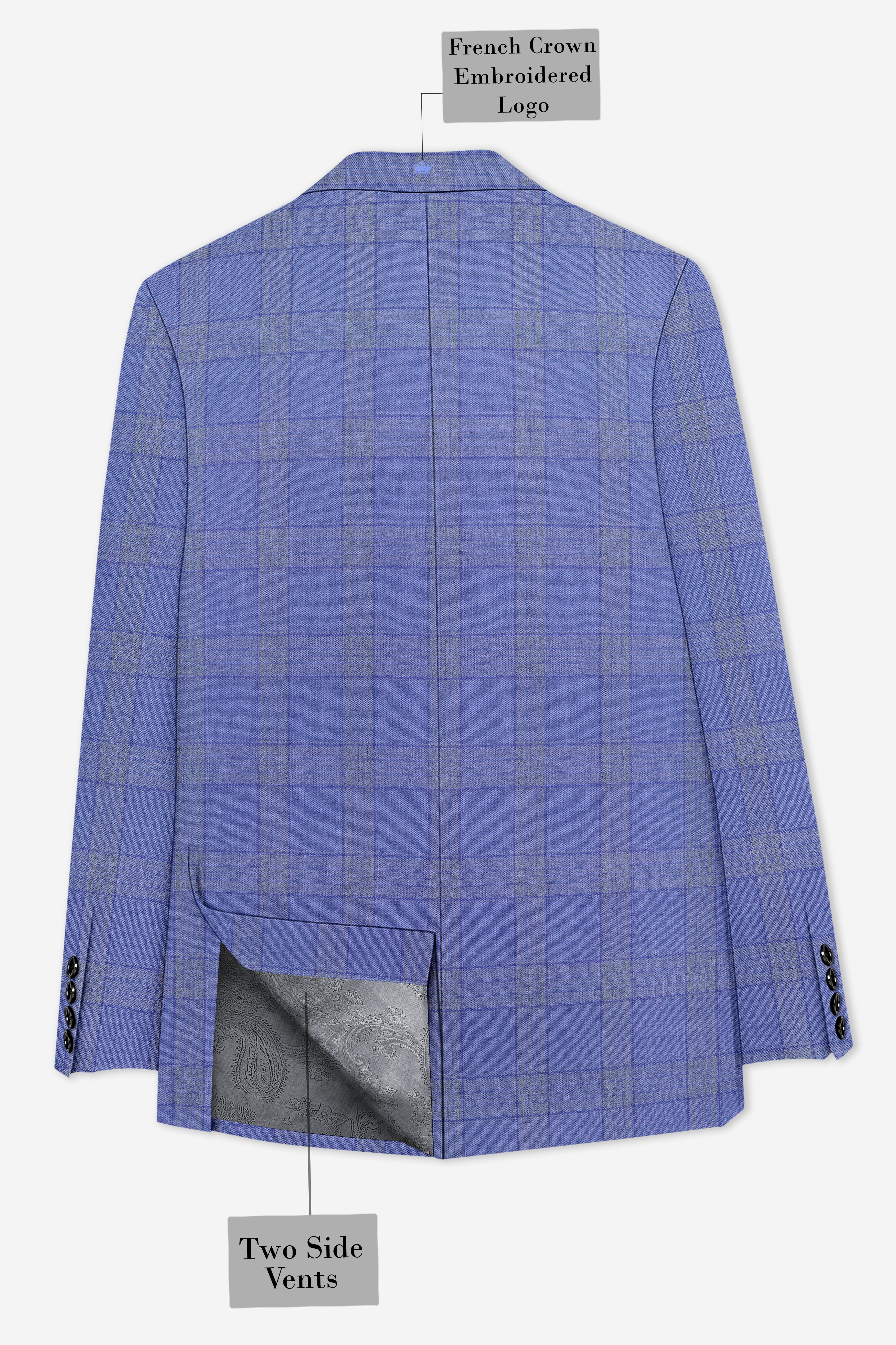 Cobalt-Scampi Blue Plaid Wool Rich Peak Lapel Tuxedo Blazer