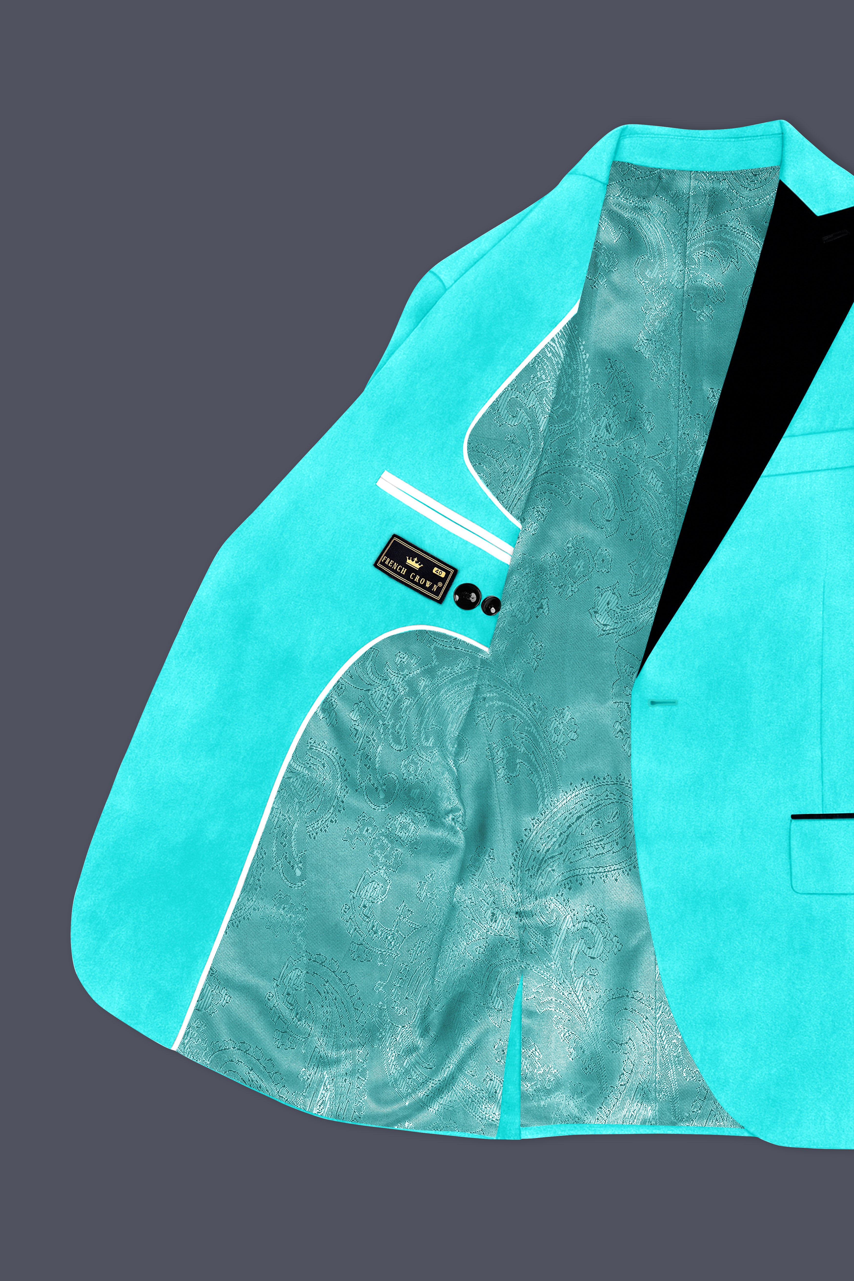 Sovereign-Turquoise Blue Velvet Peak Lapel Tuxedo Blazer