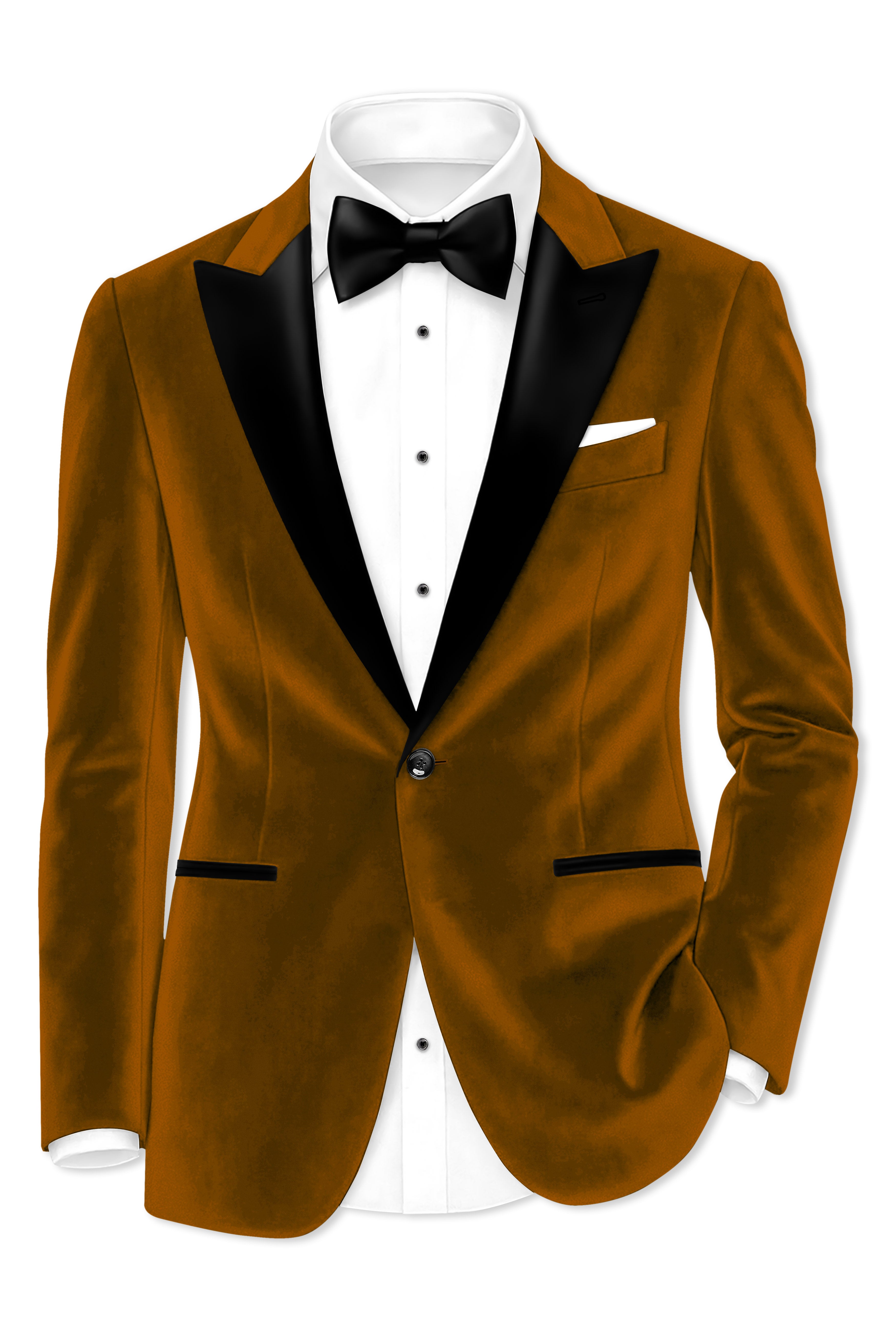 Cavaro-Saddle Brown Velvet Peak Lapel Tuxedo Blazer