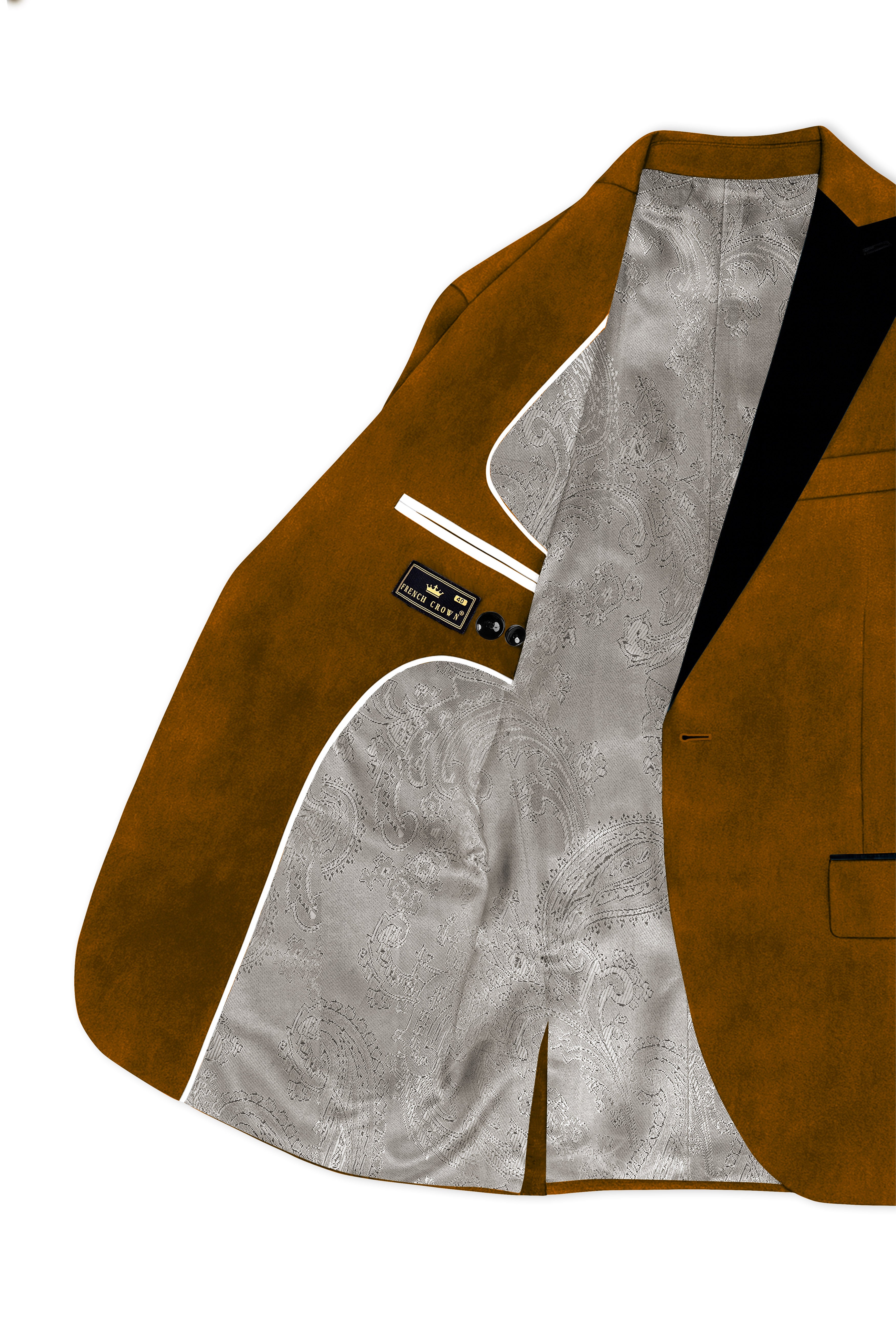Cavaro-Saddle Brown Velvet Peak Lapel Tuxedo Blazer