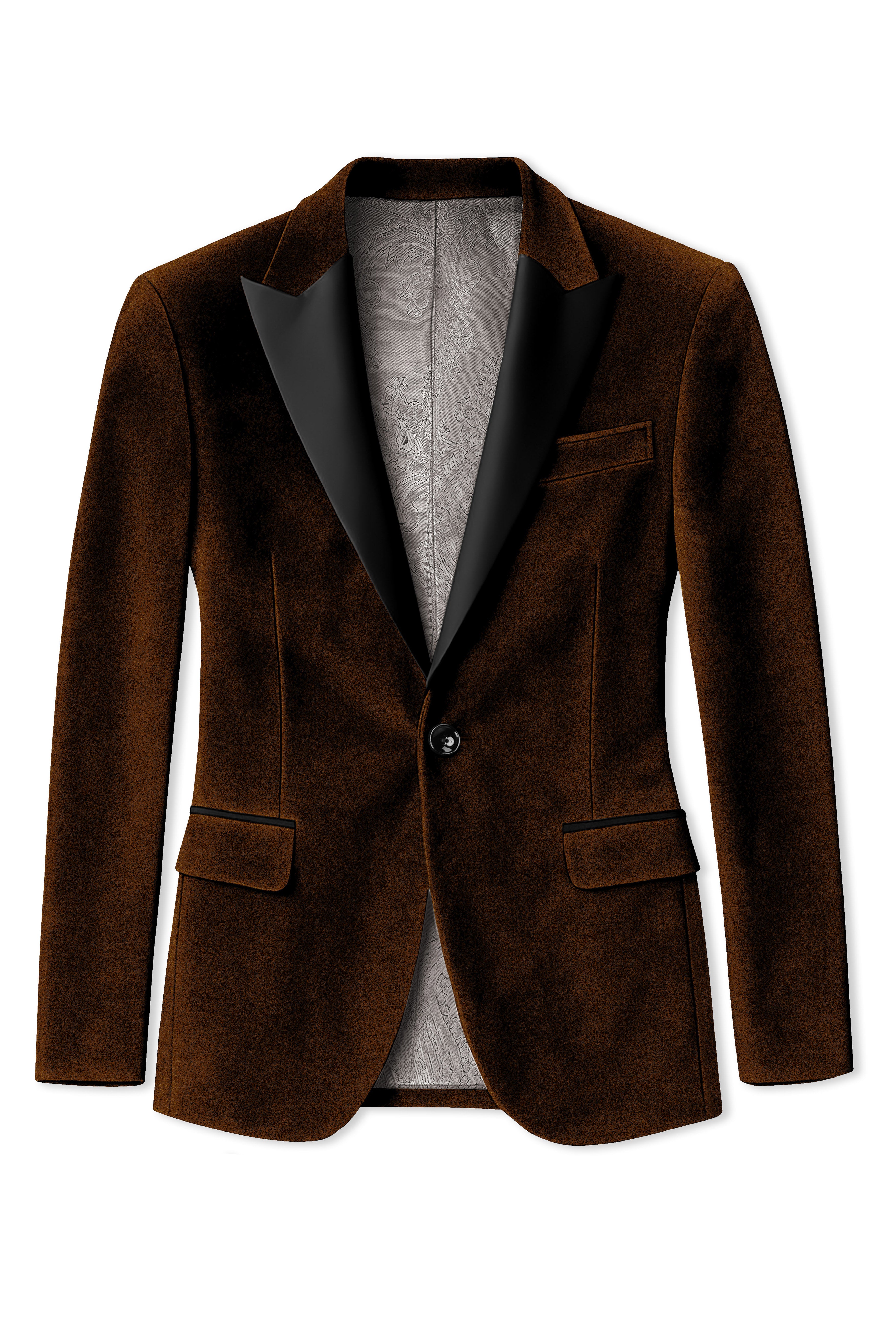 Torvex-Creole Brown Velvet Peak Lapel Tuxedo Blazer