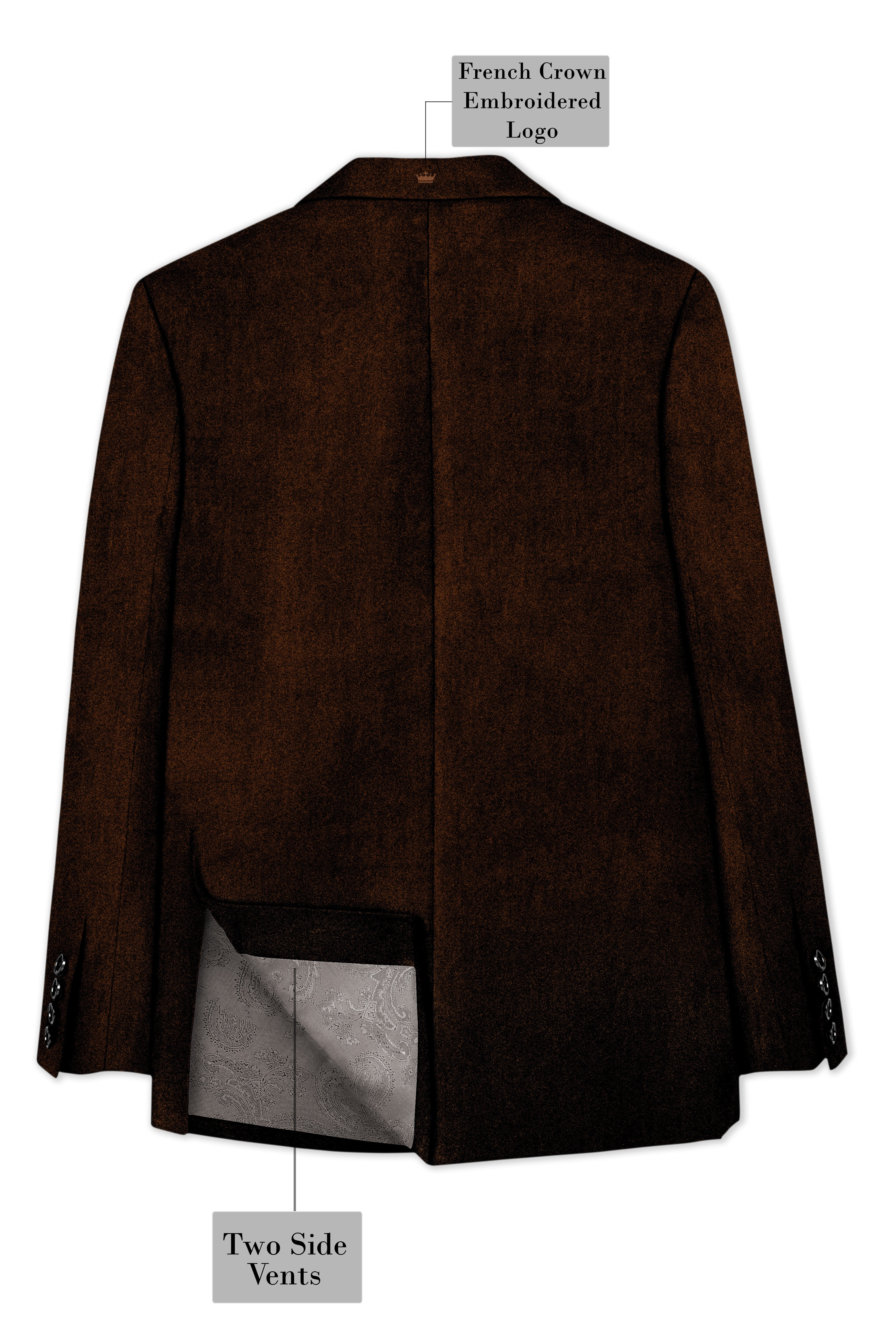 Torvex-Creole Brown Velvet Peak Lapel Tuxedo Blazer