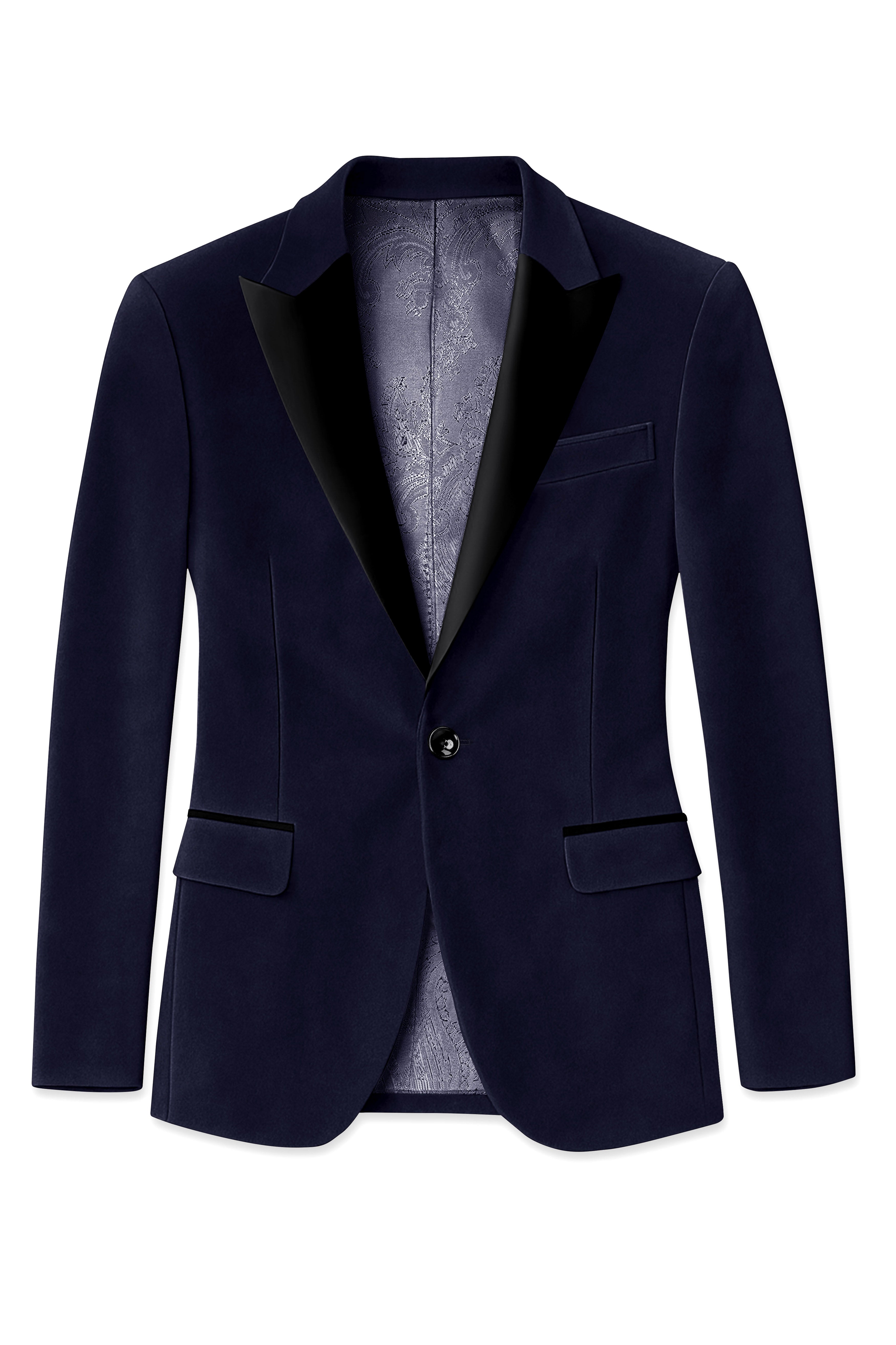 Torvian-Vulcan Blue Velvet Peak Lapel Tuxedo Blazer