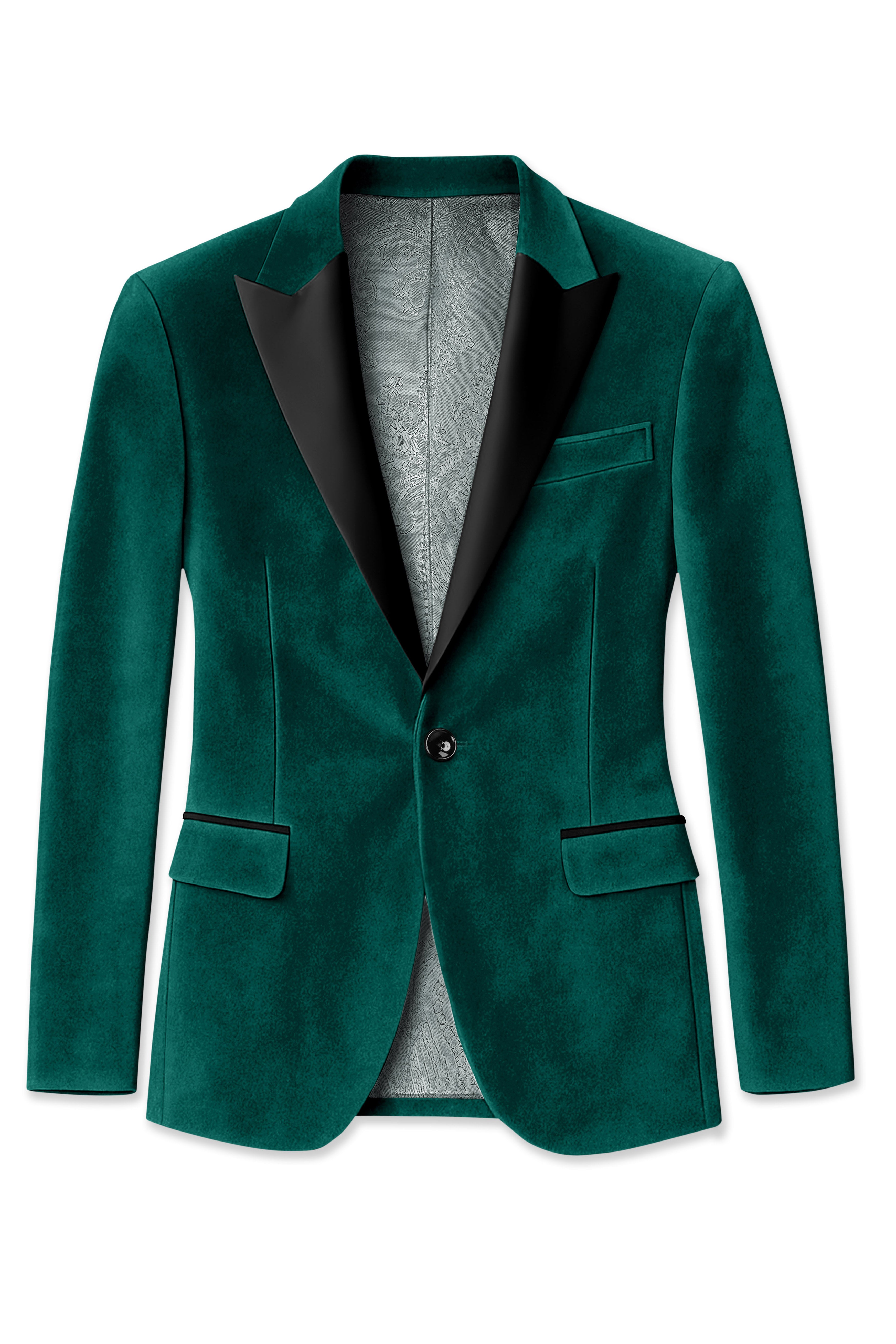 Lagoon-Teal Green Velvet Peak Lapel Tuxedo Blazer