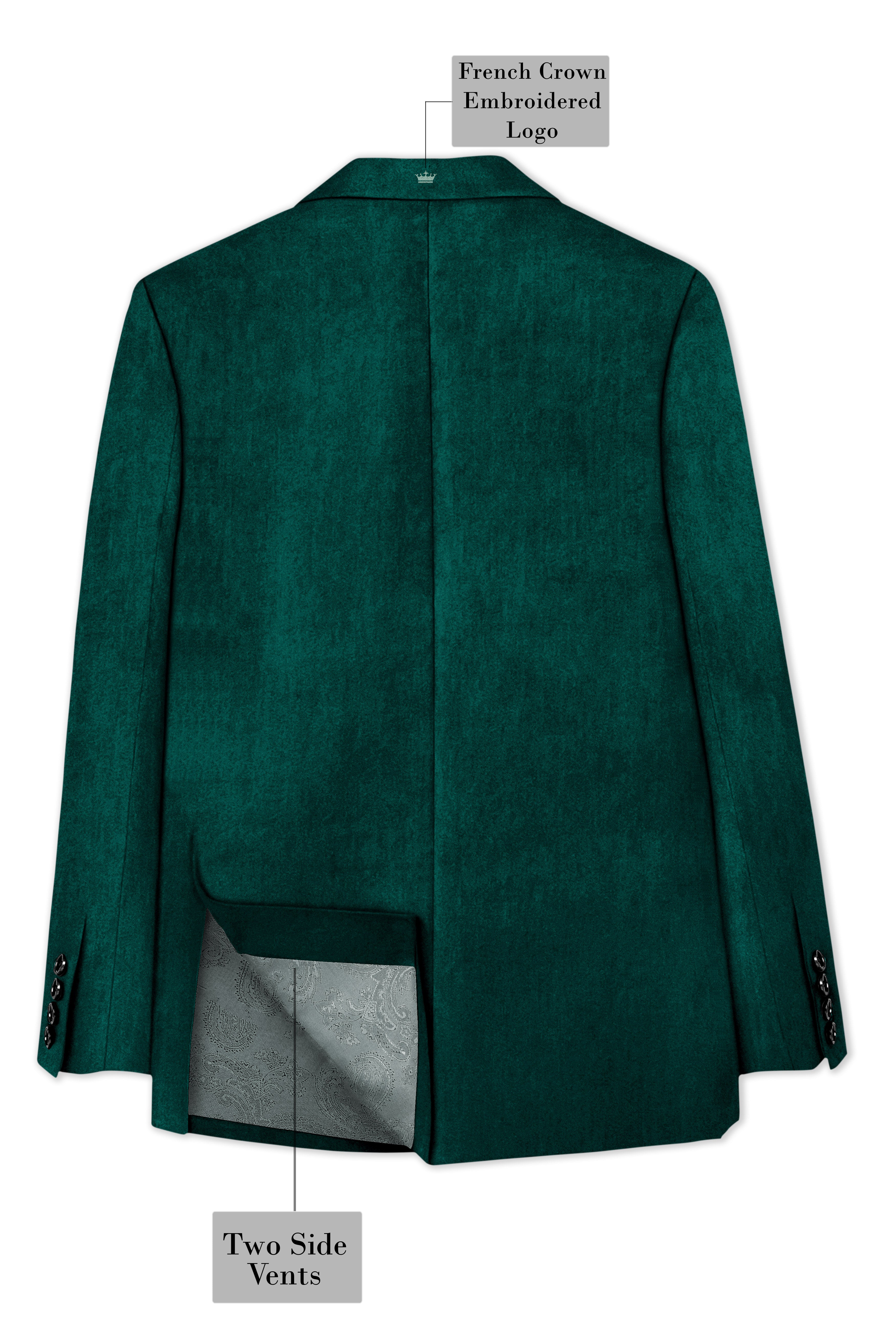 Lagoon-Teal Green Velvet Peak Lapel Tuxedo Blazer