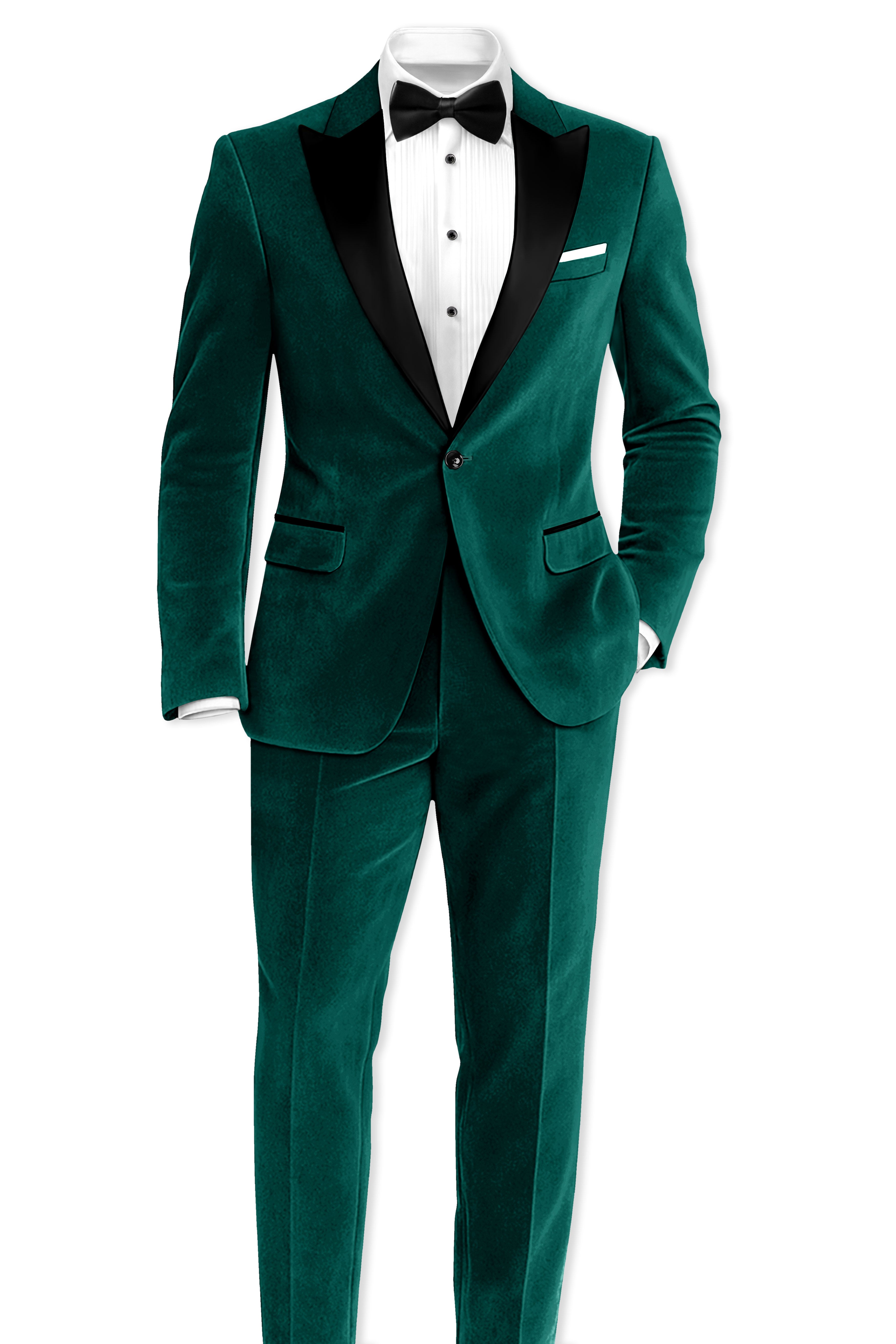 Lagoon-Teal Green Velvet Peak Lapel Tuxedo Blazer