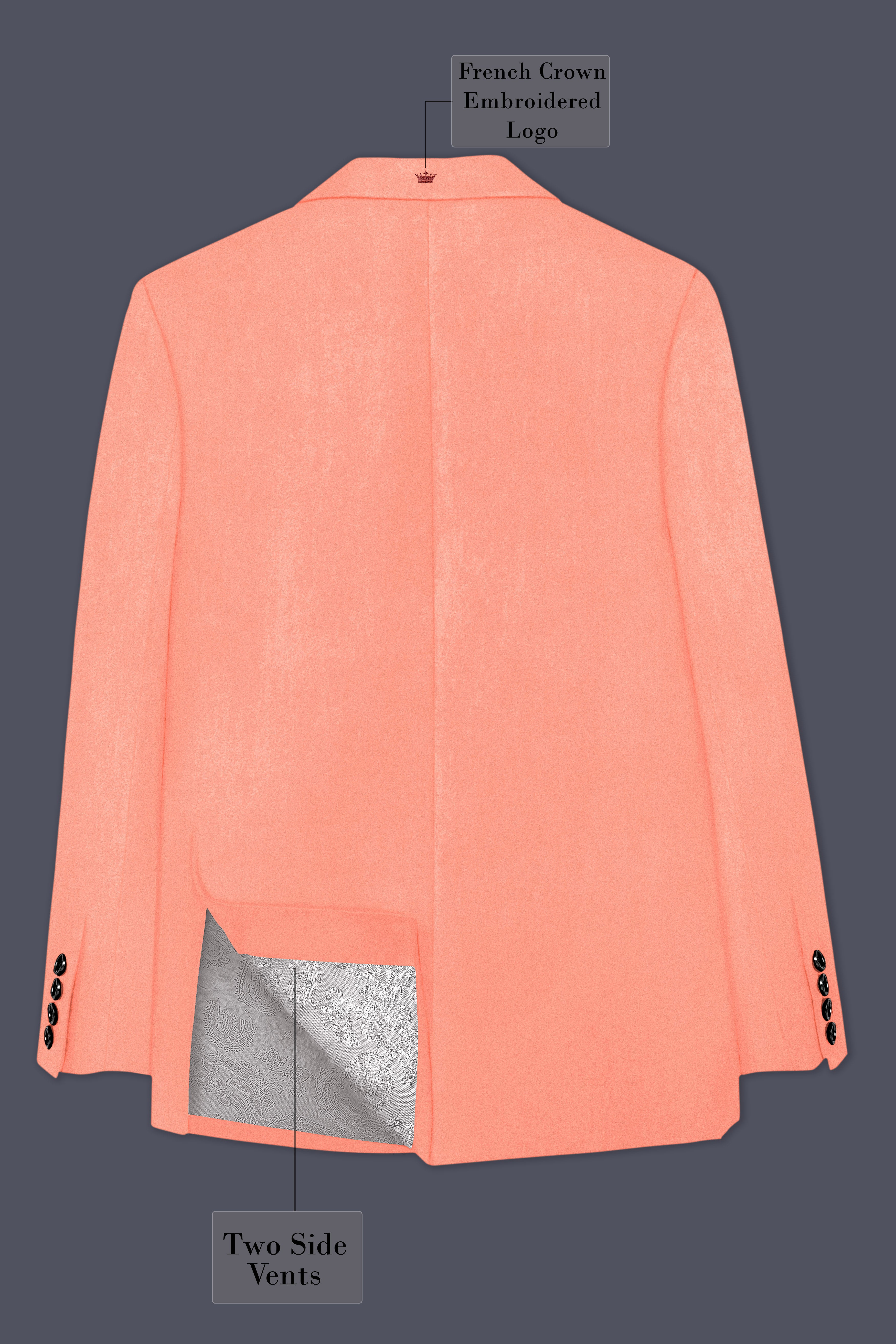 Zyron-Salmon Orange Velvet Peak Lapel Tuxedo Blazer