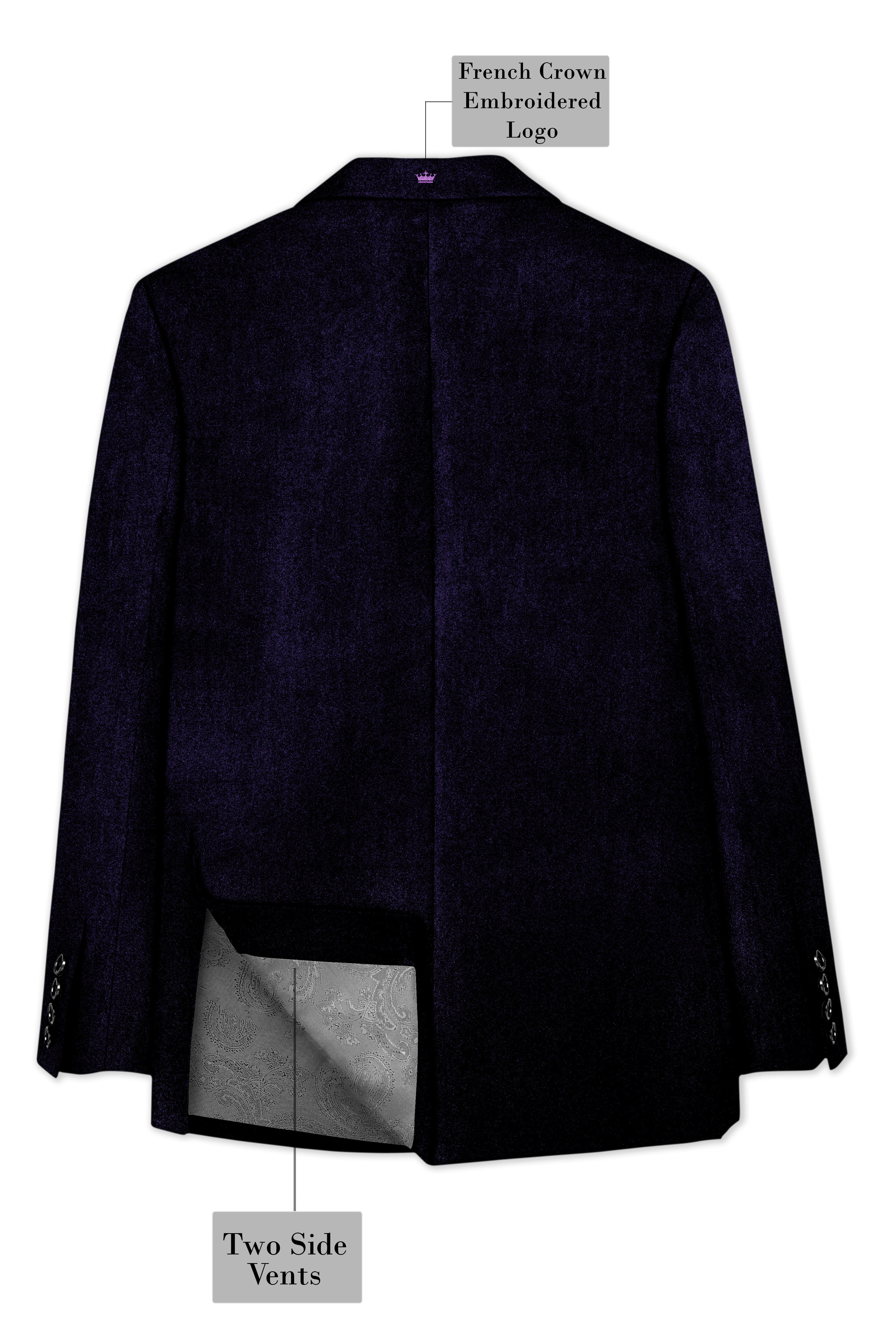 Virelle-Russian Purple Velvet Peak Lapel Tuxedo Blazer