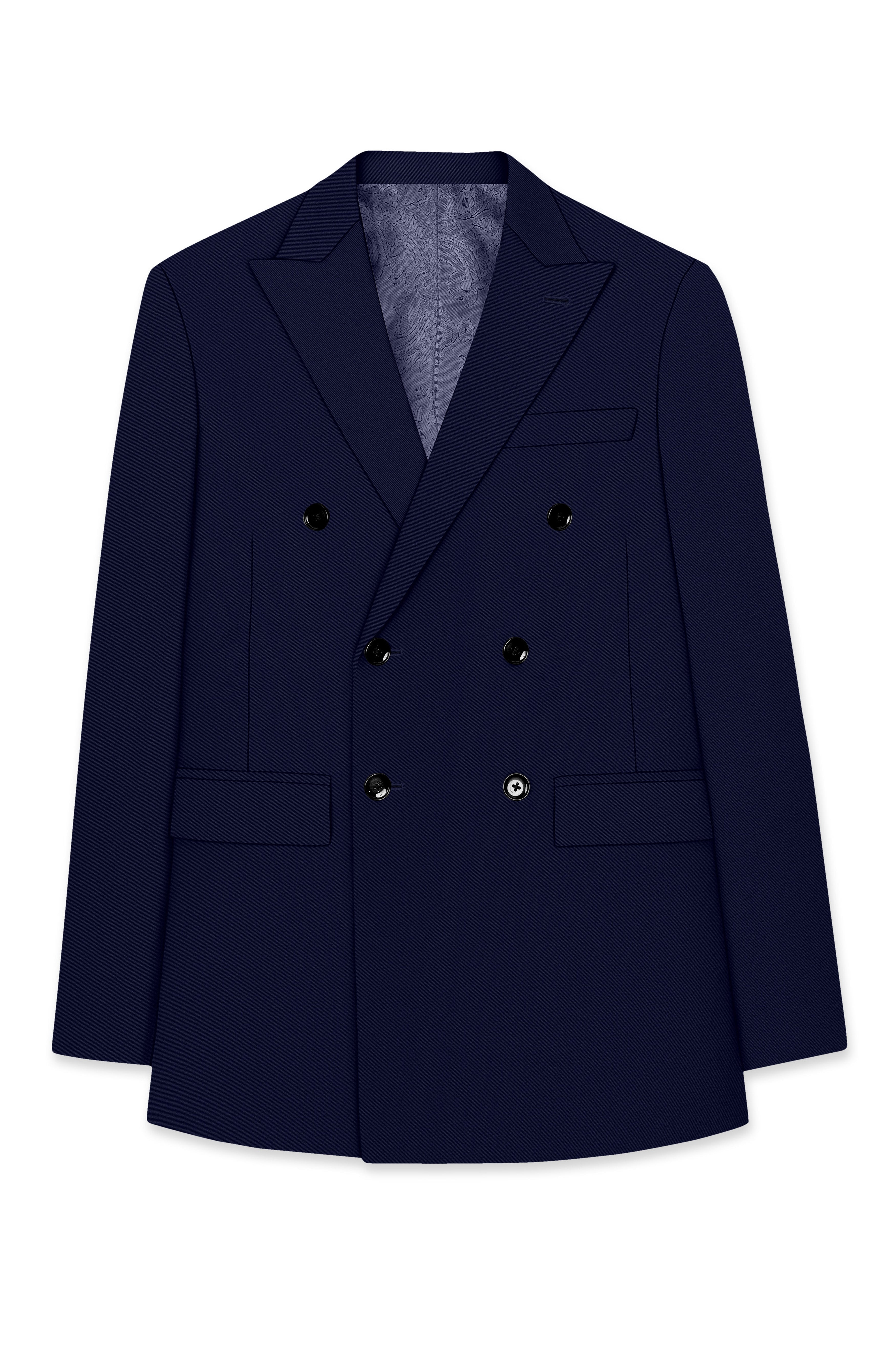 Aegean-Mirage Blue Slight Stretch Subtle Sheen Poly-Viscose Double Breasted Blazer