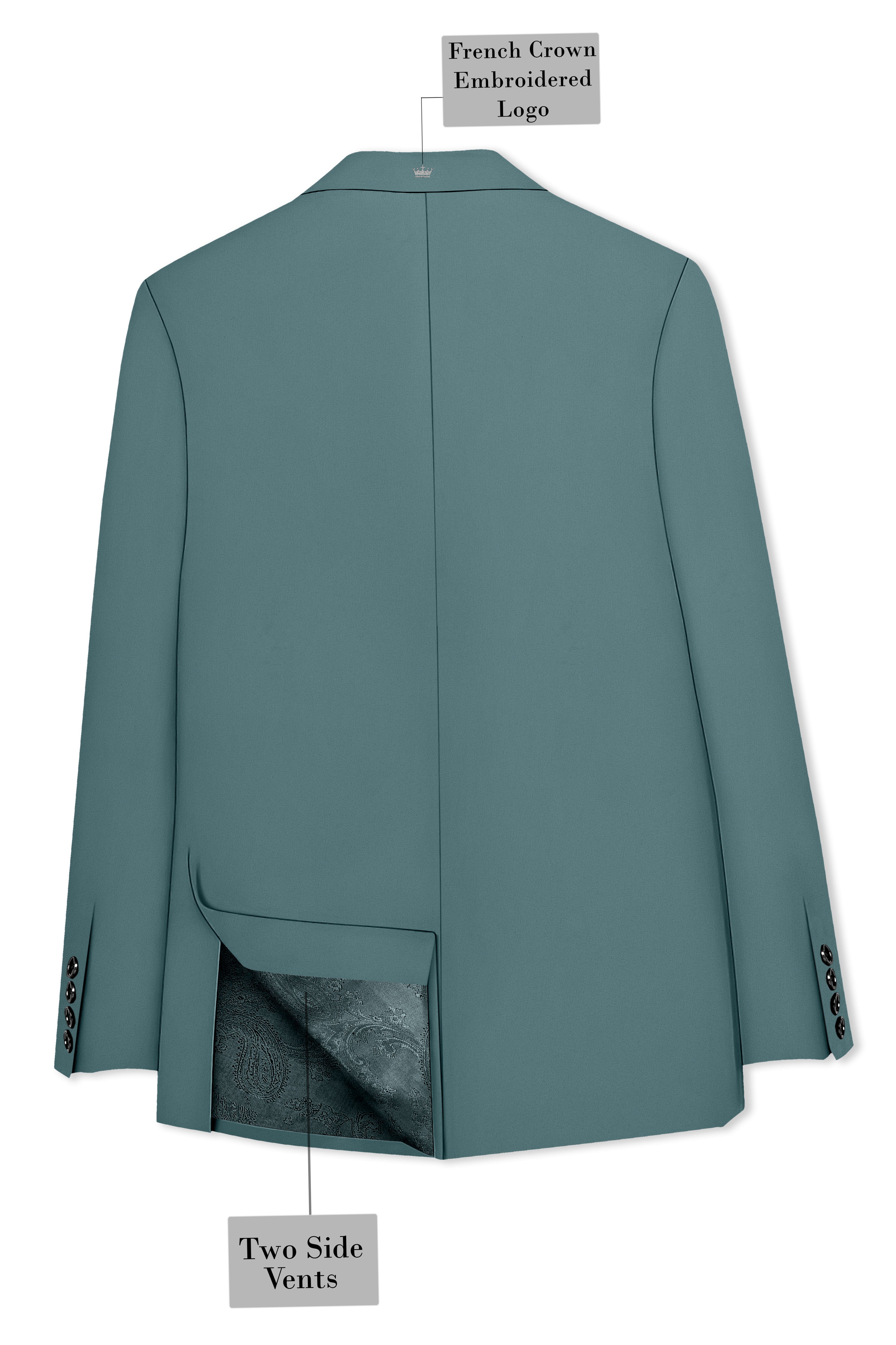 Emerald-Beetle Green Slight Stretch Subtle Sheen Poly-Viscose Double Breasted Blazer
