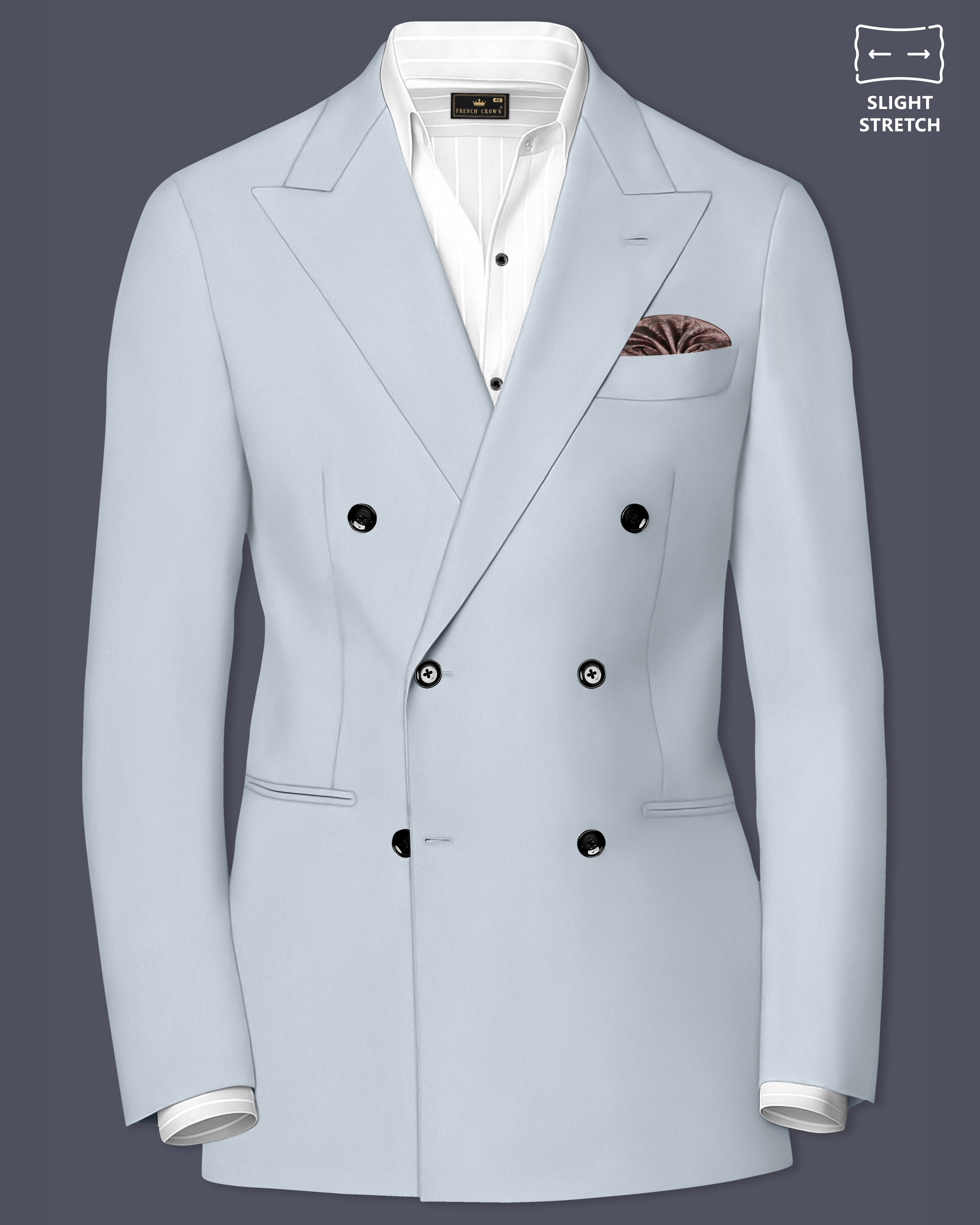 Dorian-Chalice Gray Slight Stretch Subtle Sheen Poly-Viscose Double Breasted Blazer