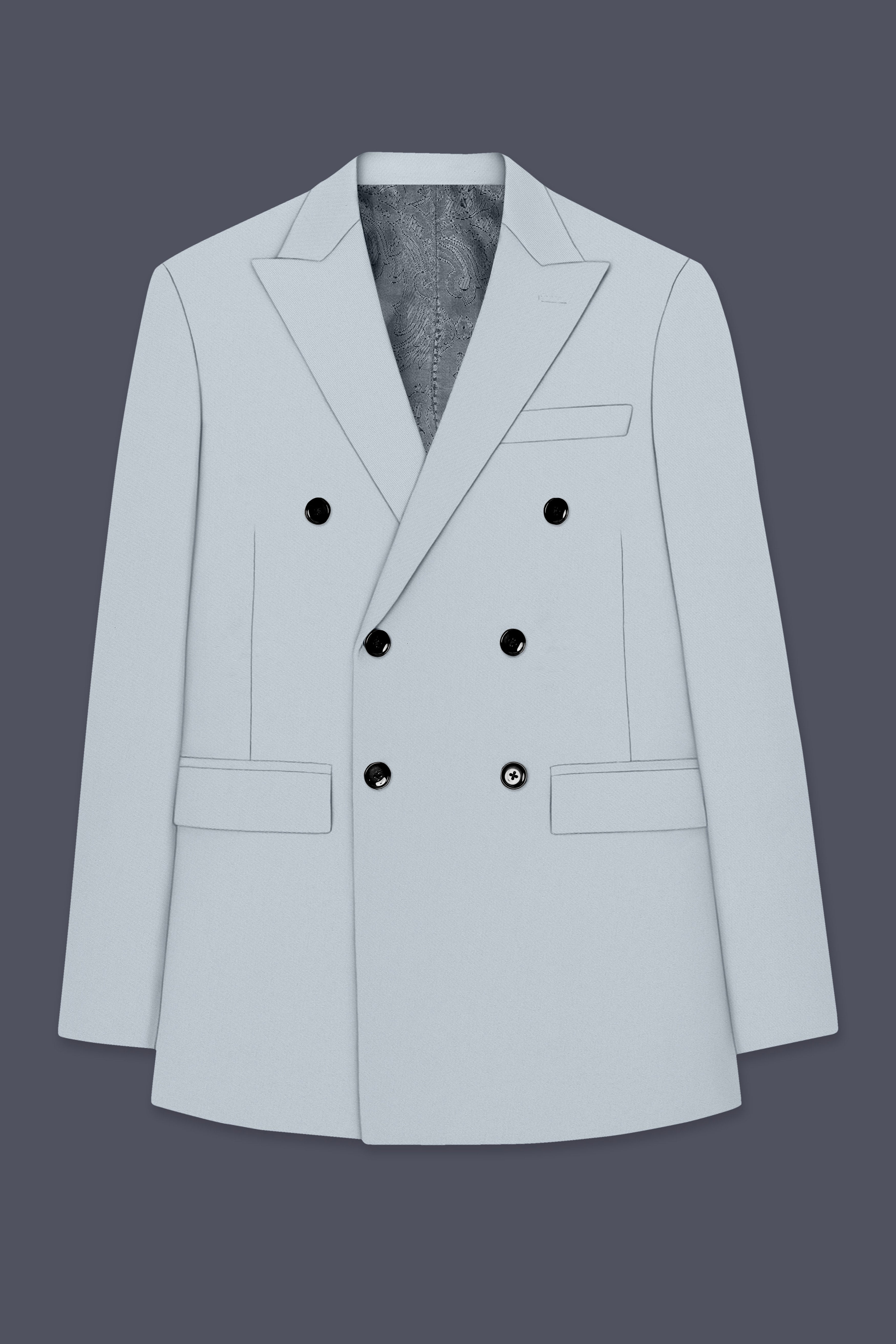 Dorian-Chalice Gray Slight Stretch Subtle Sheen Poly-Viscose Double Breasted Blazer