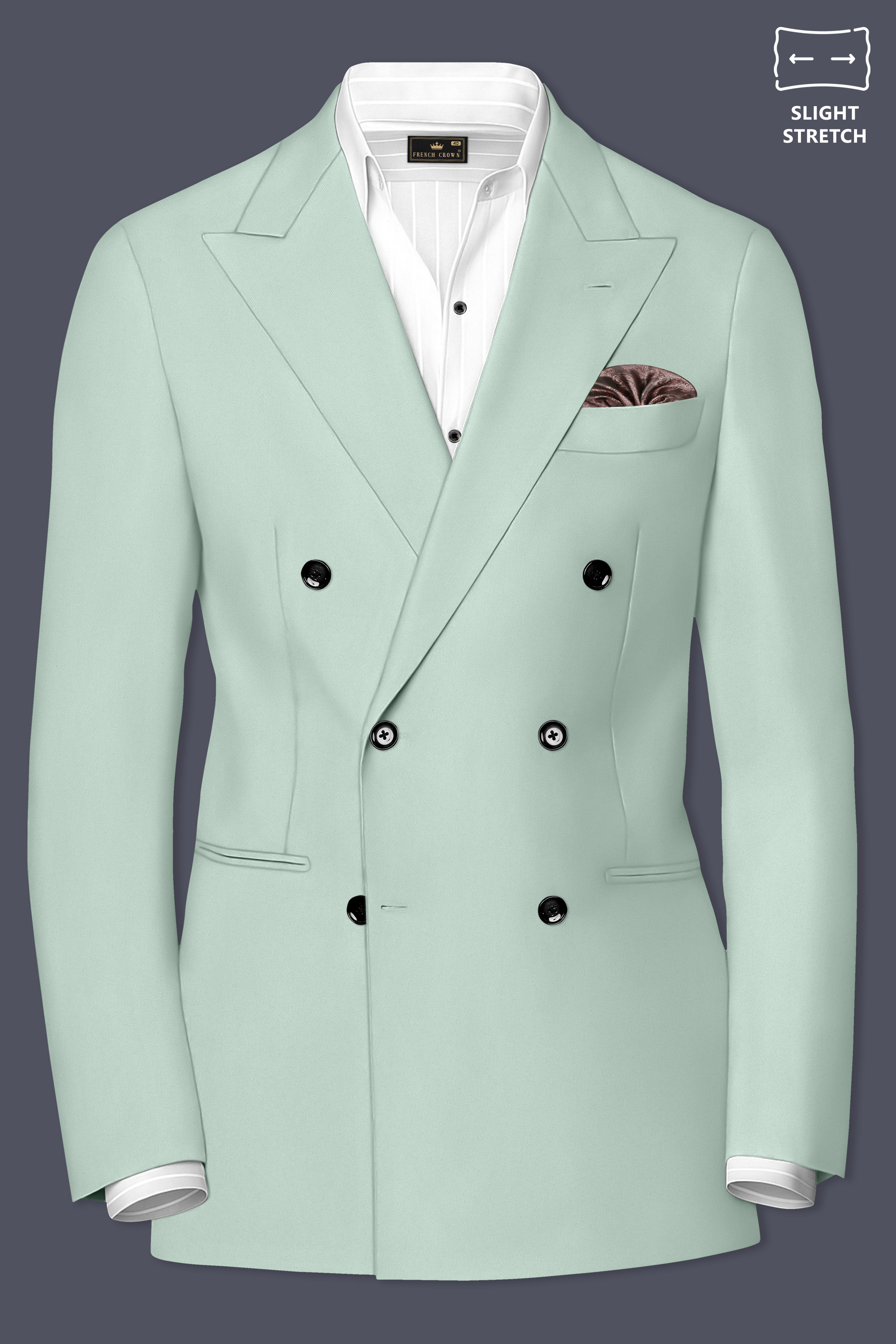 Umbra-Shadow Green Slight Stretch Subtle Sheen Poly-Viscose Double Breasted Blazer
