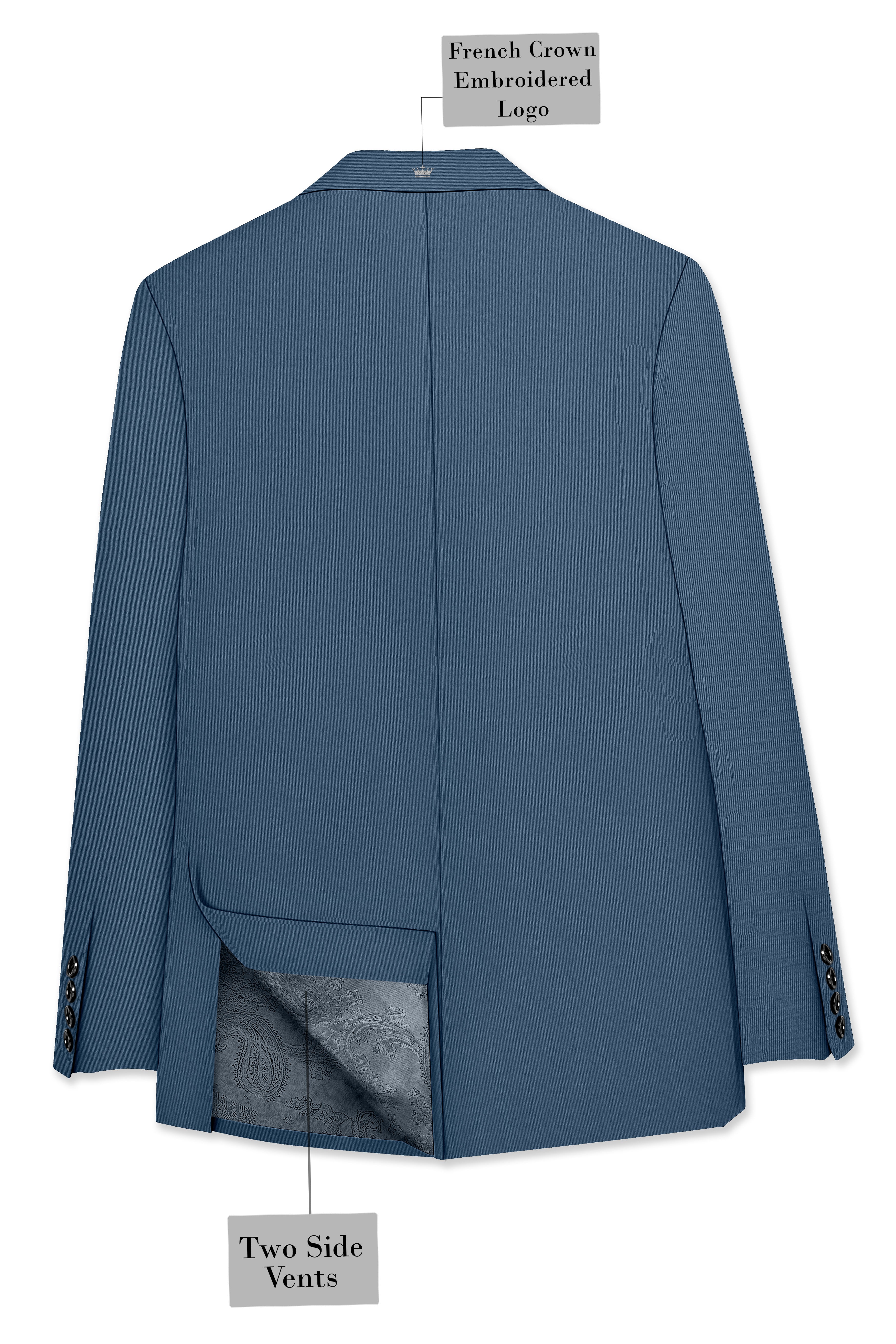 Azure-Nile Blue Slight Stretch Subtle Sheen Poly-Viscose Double Breasted Blazer