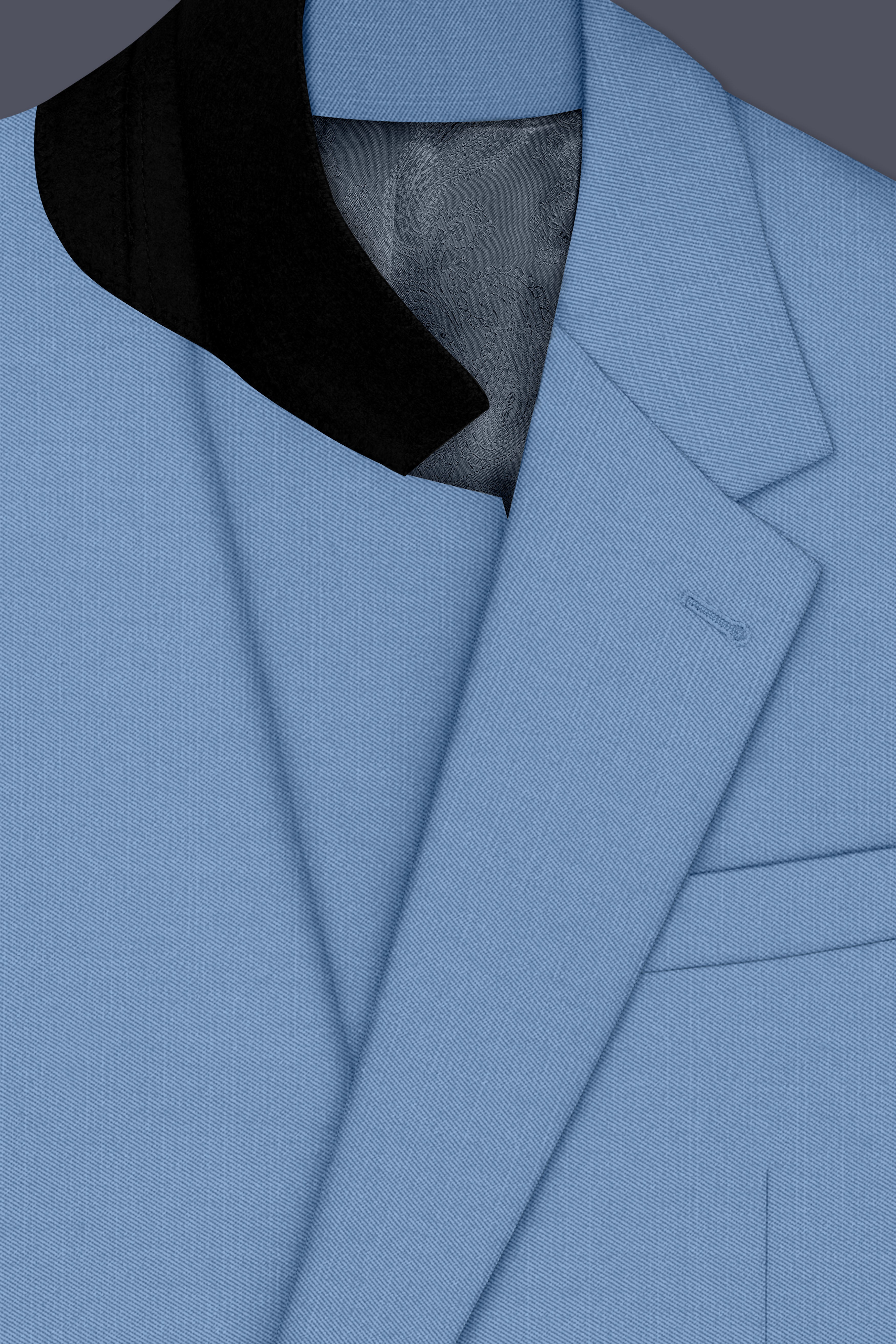 Azure-Glaucous Blue Wool Rich Slight Stretch Single Breasted Blazer