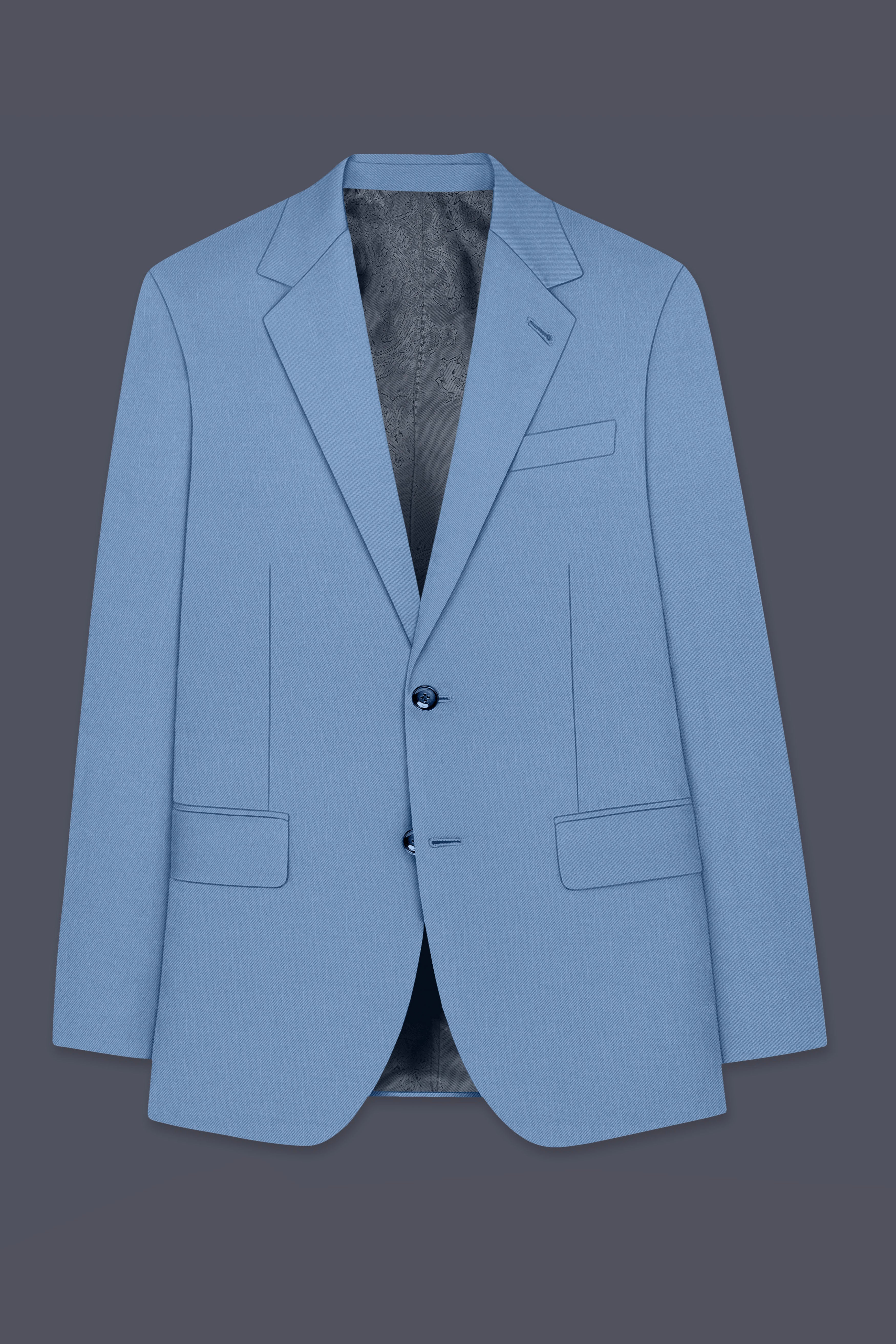 Azure-Glaucous Blue Wool Rich Slight Stretch Single Breasted Blazer