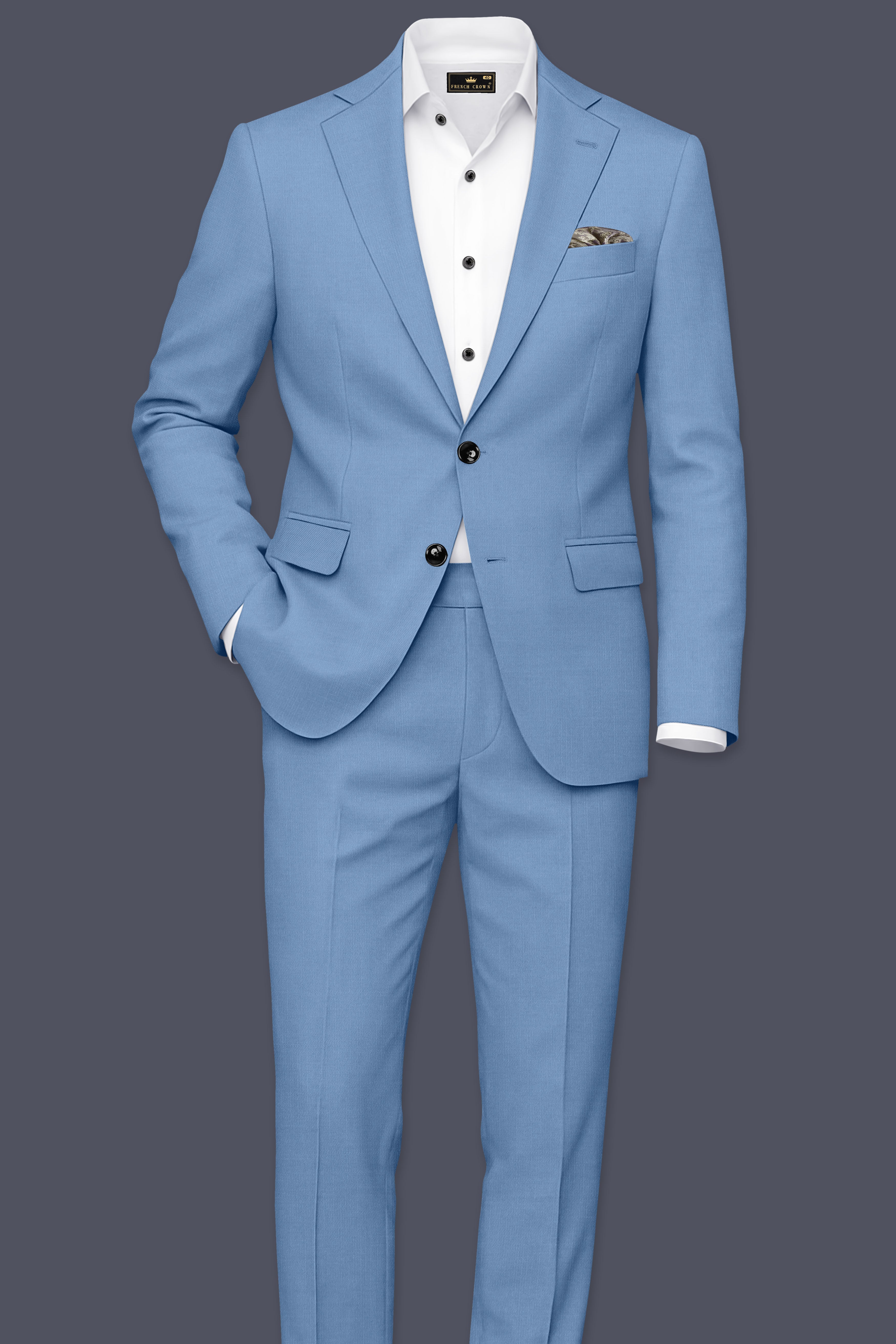 Azure-Glaucous Blue Wool Rich Slight Stretch Single Breasted Blazer