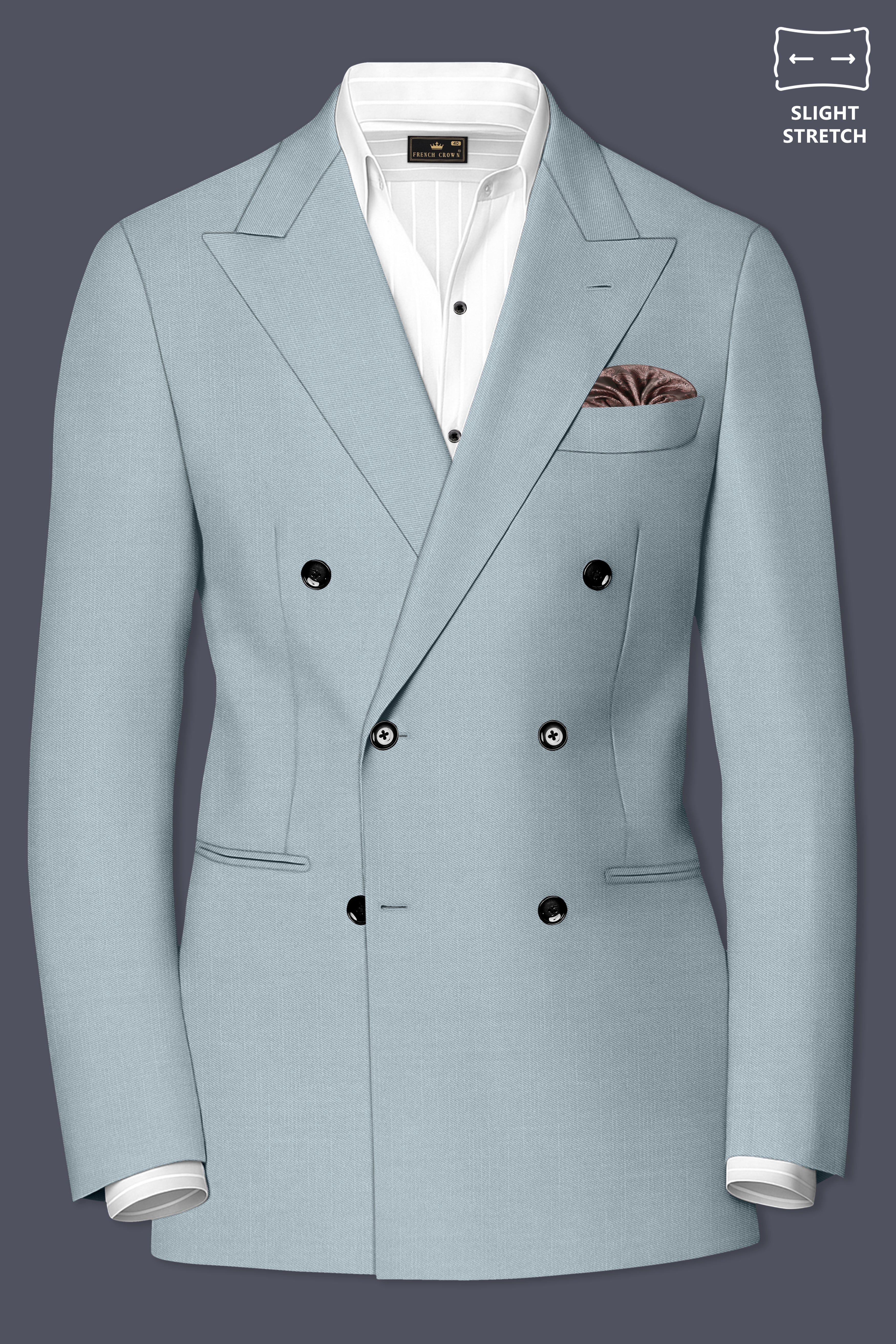 Valtor-Pewter Gray Wool Rich Slight Stretch Double Breasted Blazer