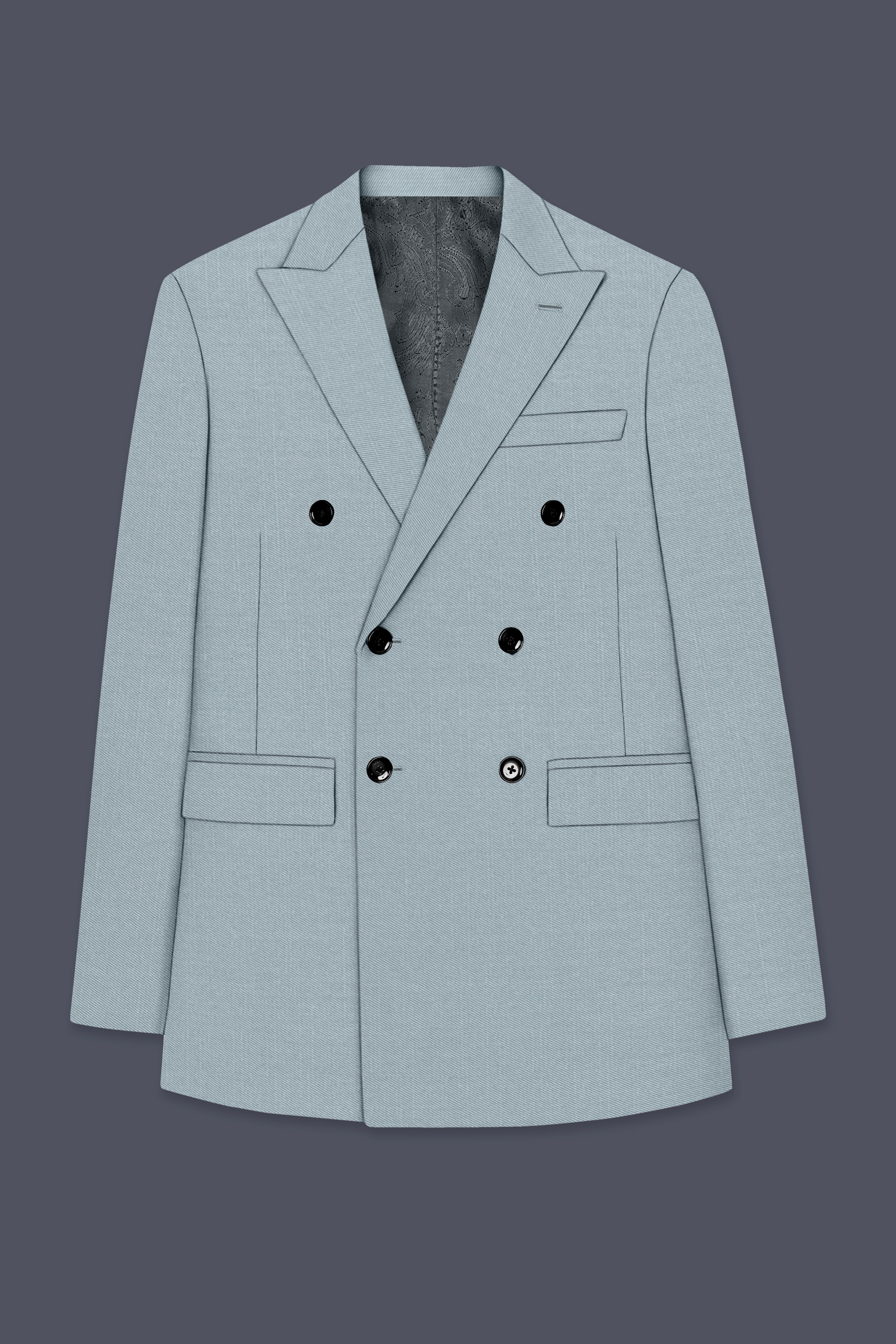 Valtor-Pewter Gray Wool Rich Slight Stretch Double Breasted Blazer