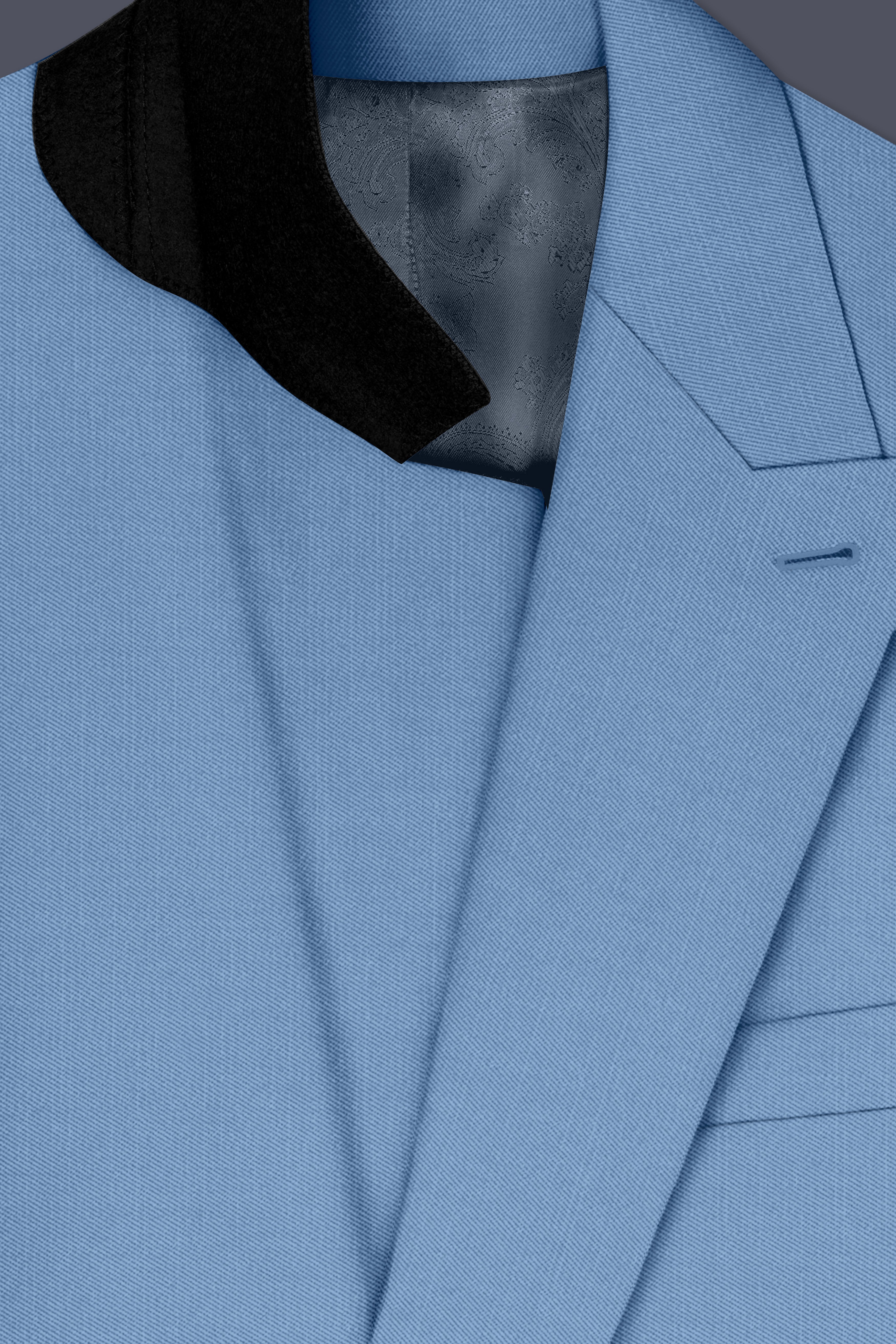 Azure-Glaucous Blue Wool Rich Slight Stretch Double Breasted Blazer