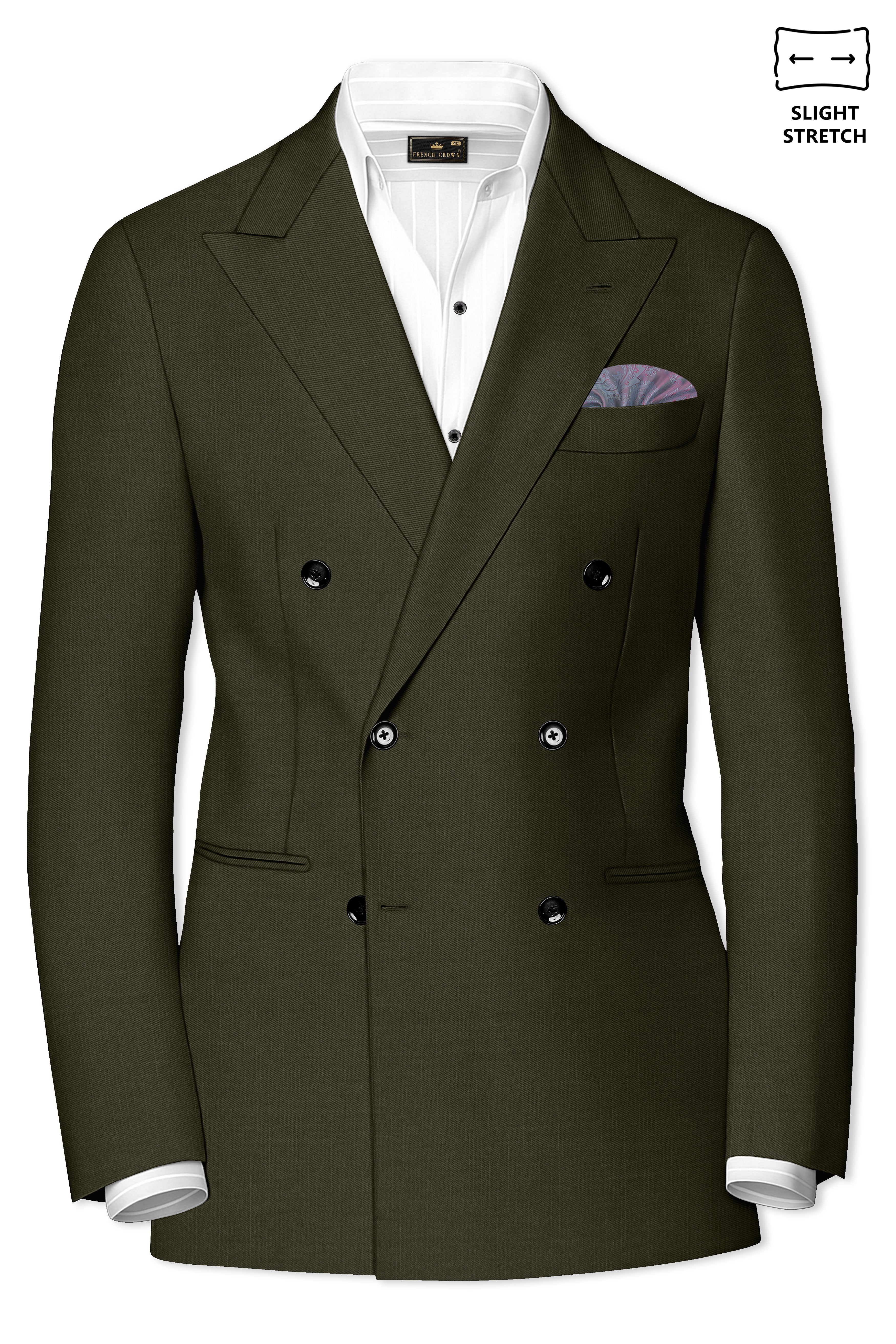 Mossley-Rangoon Green Wool Rich Slight Stretch Double Breasted Blazer