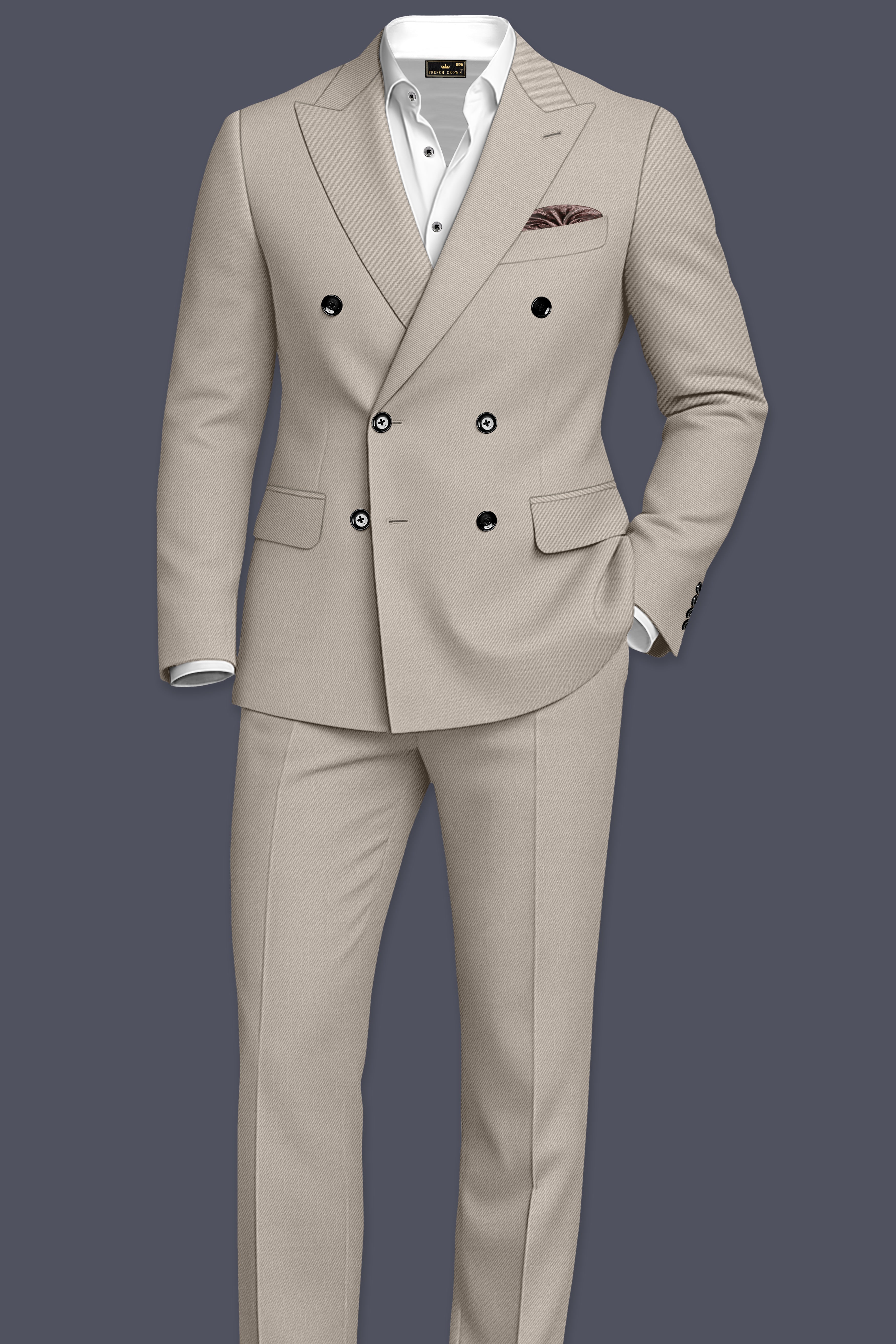 Sterling-Martini Cream Wool Rich Slight Stretch Double Breasted Blazer