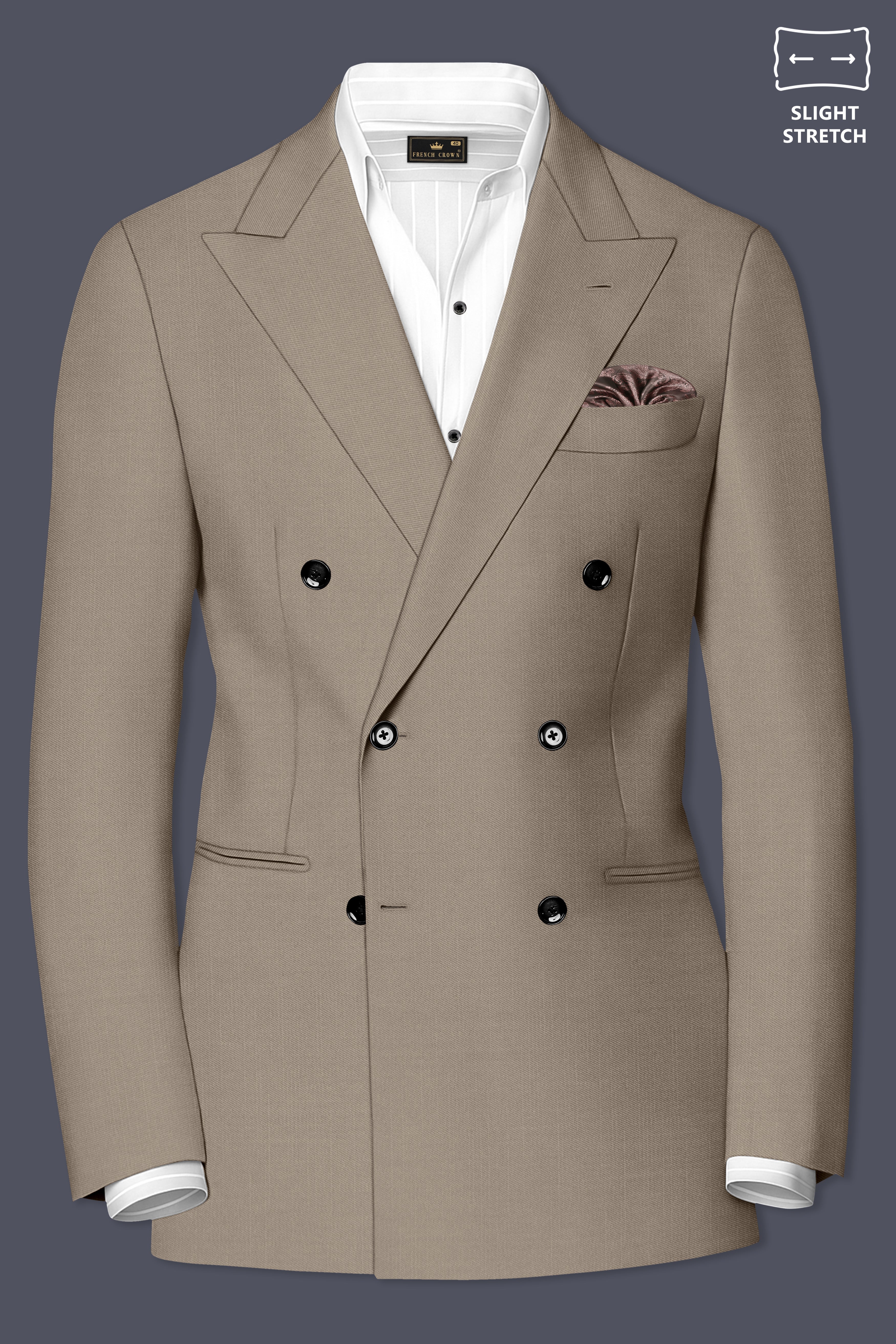 Umber-Stonewall Brown Wool Rich Slight Stretch Double Breasted Blazer