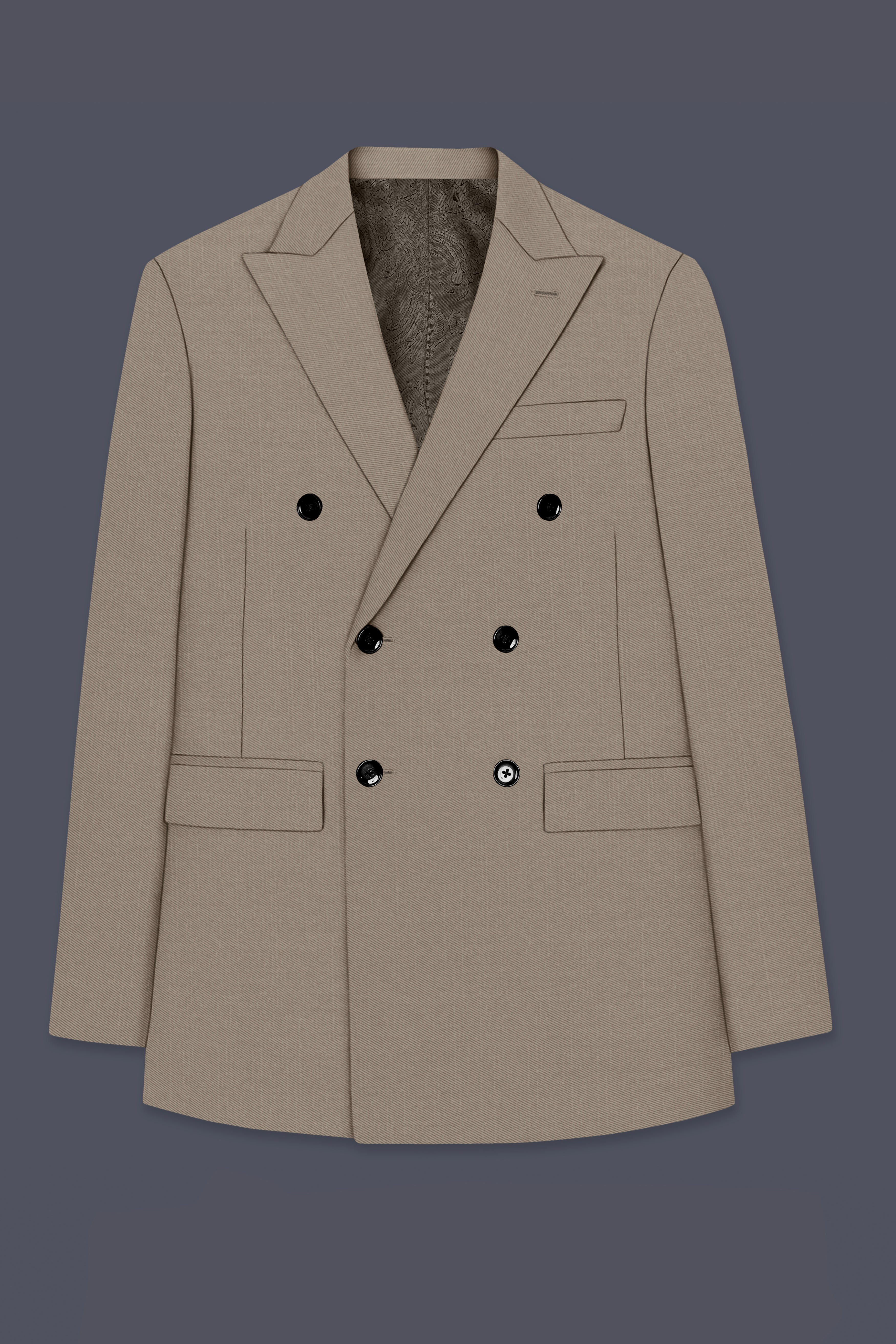 Umber-Stonewall Brown Wool Rich Slight Stretch Double Breasted Blazer