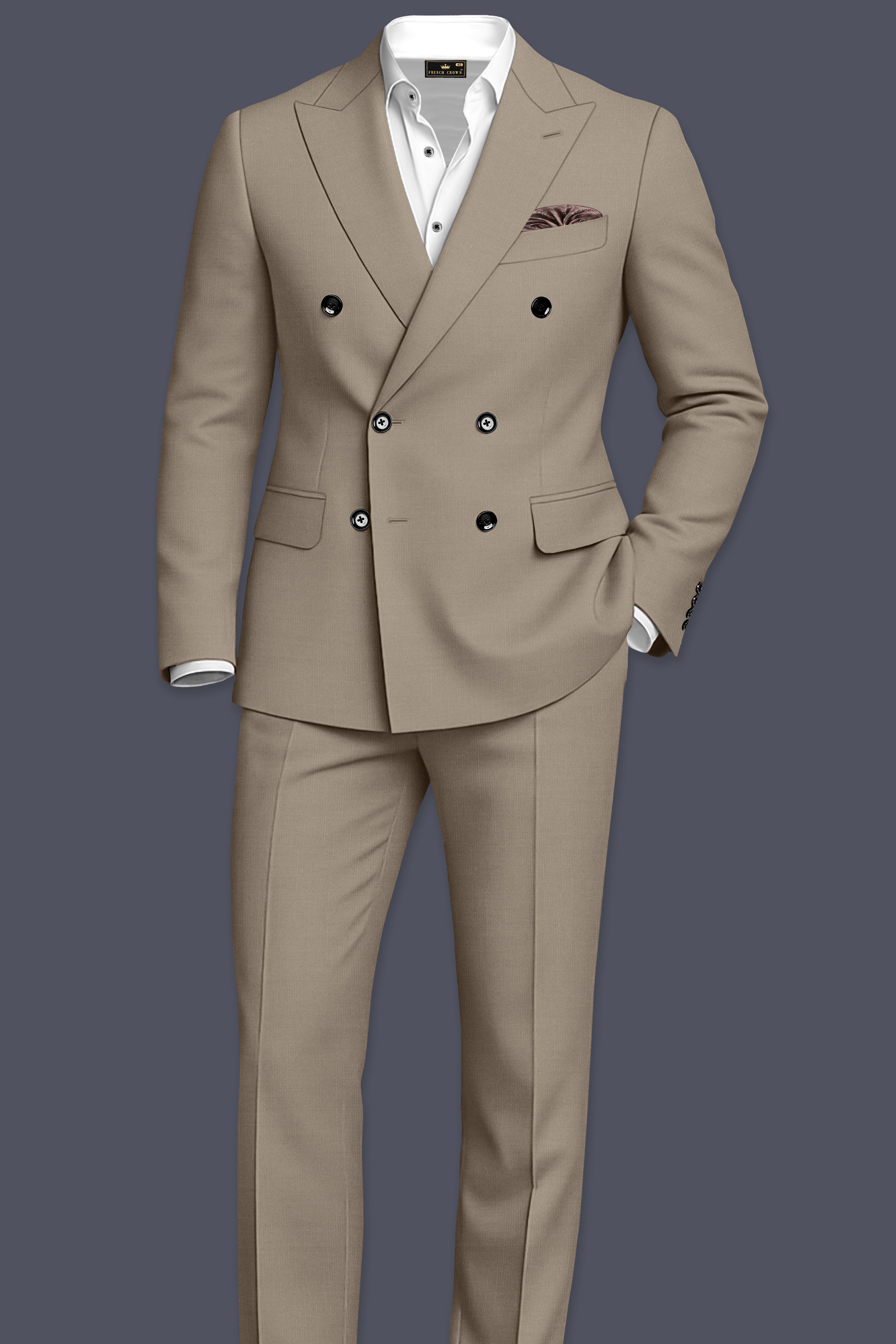 Umber-Stonewall Brown Wool Rich Slight Stretch Double Breasted Blazer