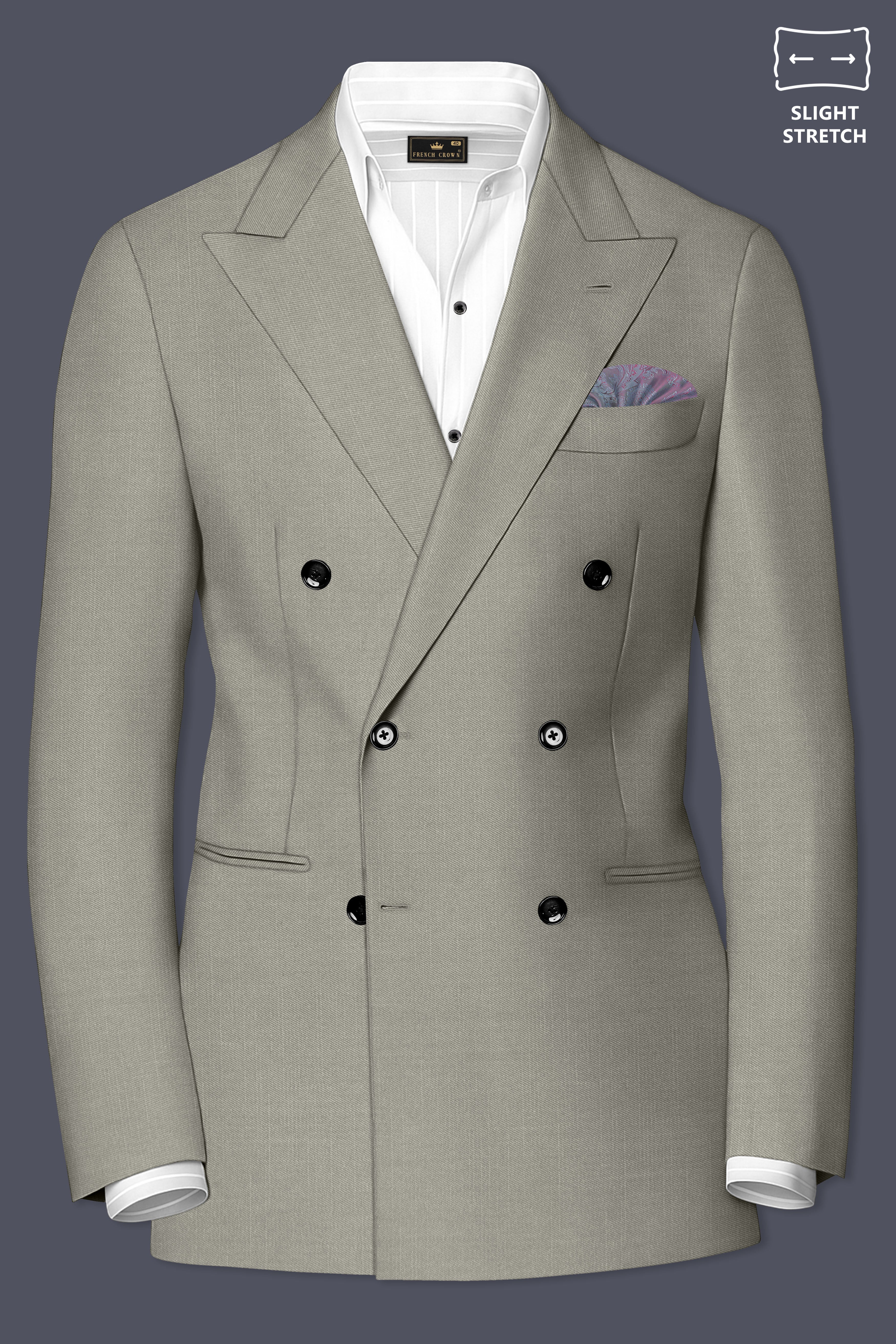 専用 渋谷 Time is on BUTTON DOUBLE BREASTED Byzantium Purple And Jade Black Stripes Premium Wool Blend Double