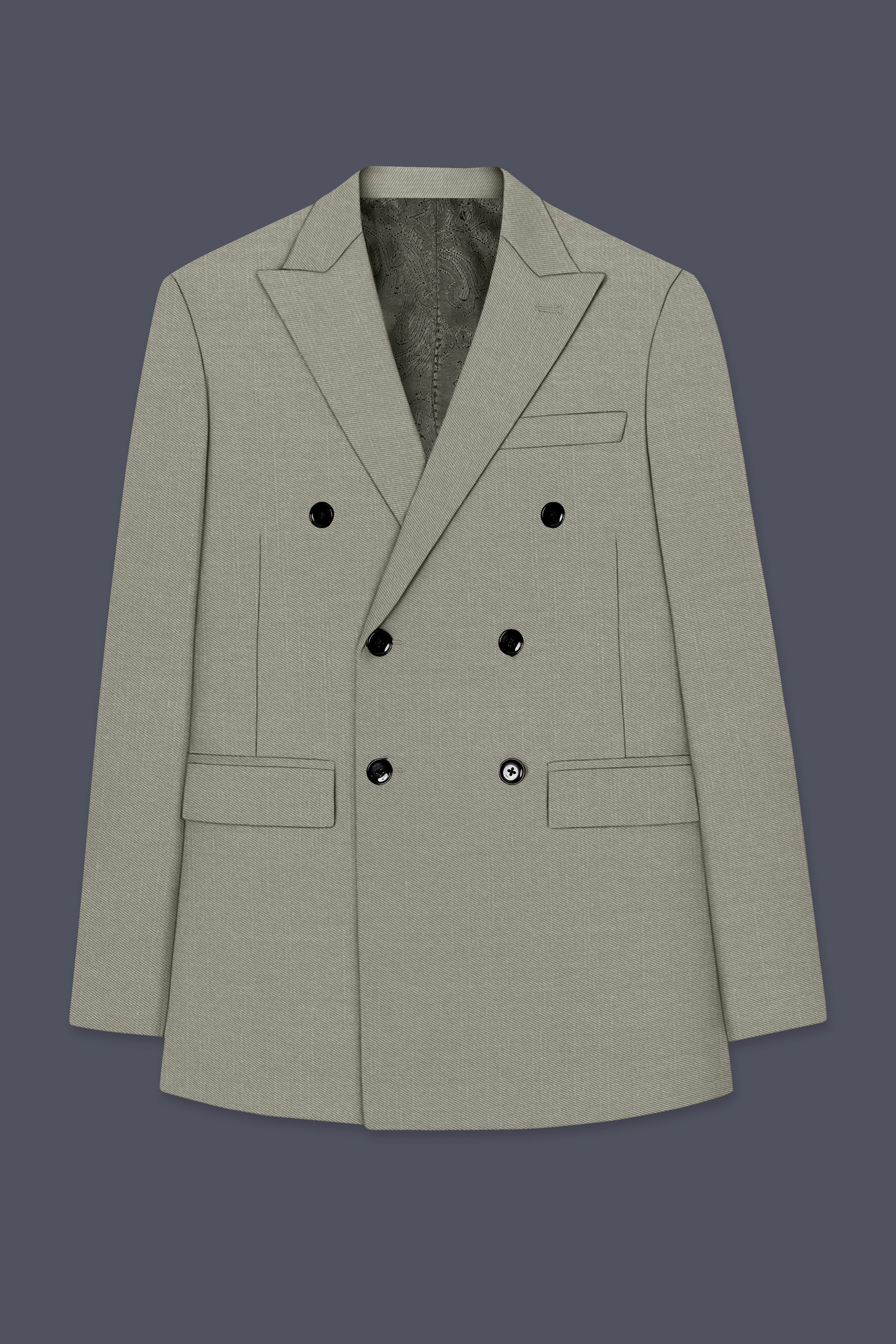 Viridian-Bandicoot Green Wool Rich Slight Stretch Double Breasted Blazer