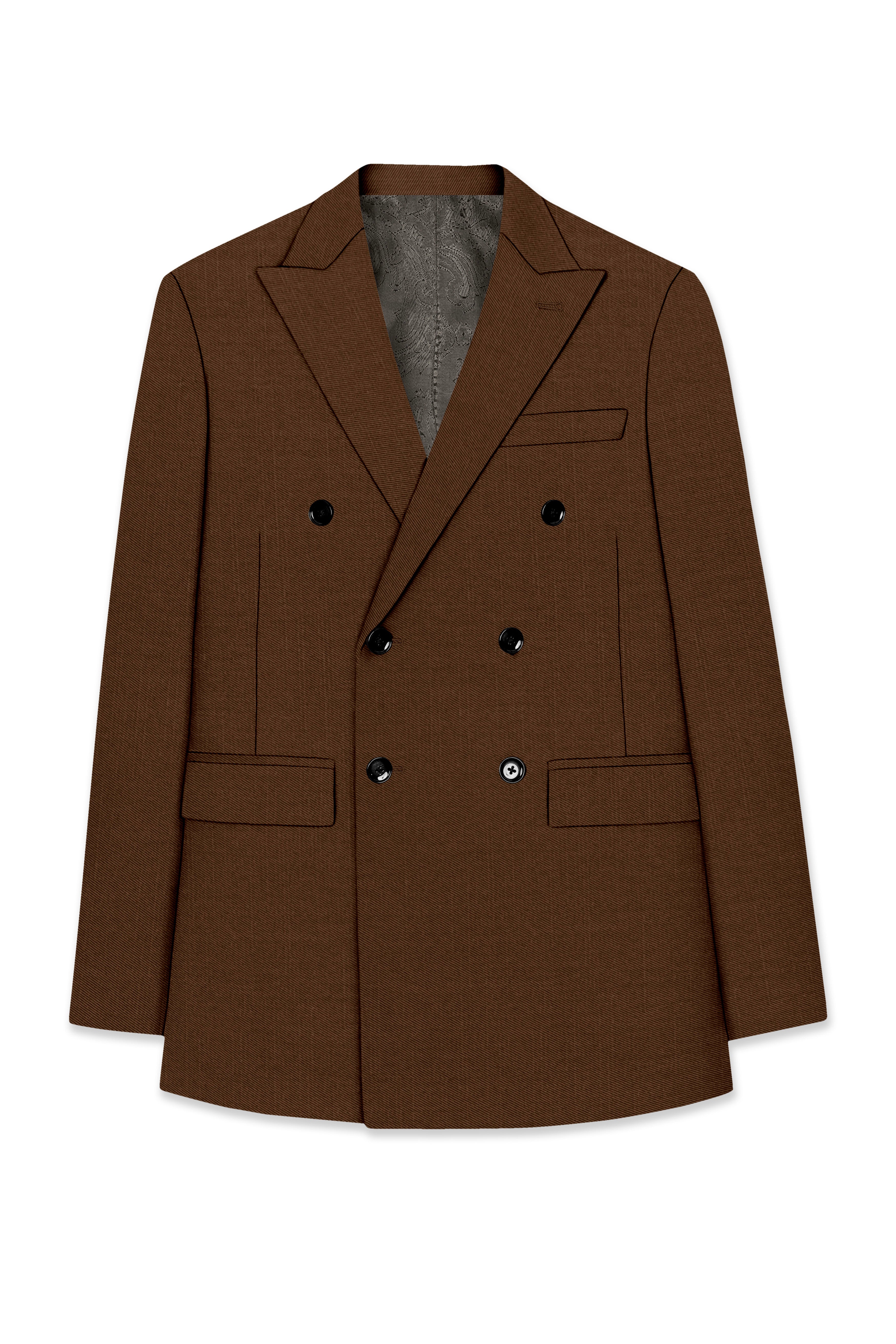 Havron-Derby Brown Wool Rich Slight Stretch Double Breasted Blazer