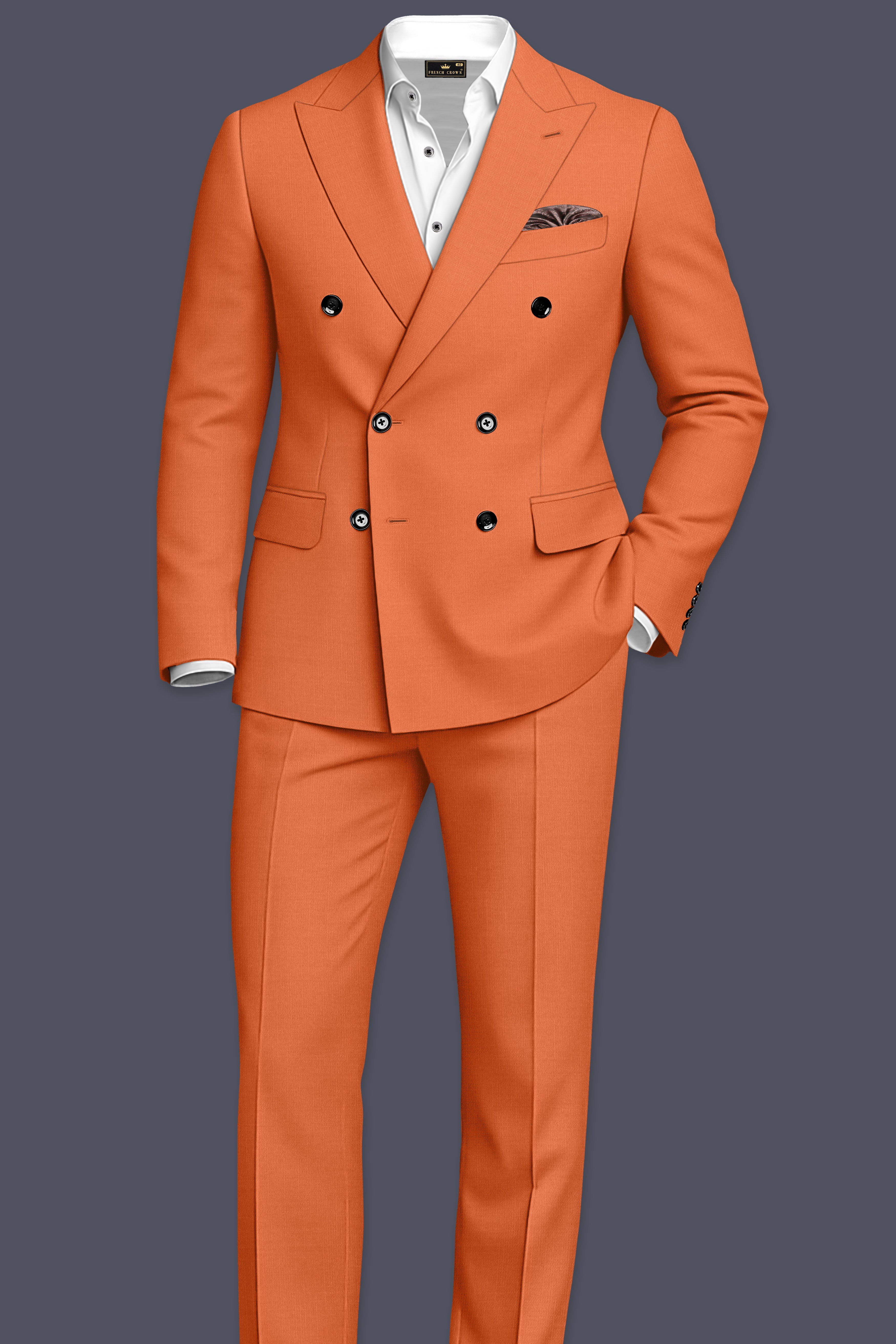Prestige-Tuscany Orange Wool Rich Slight Stretch Double Breasted Blazer