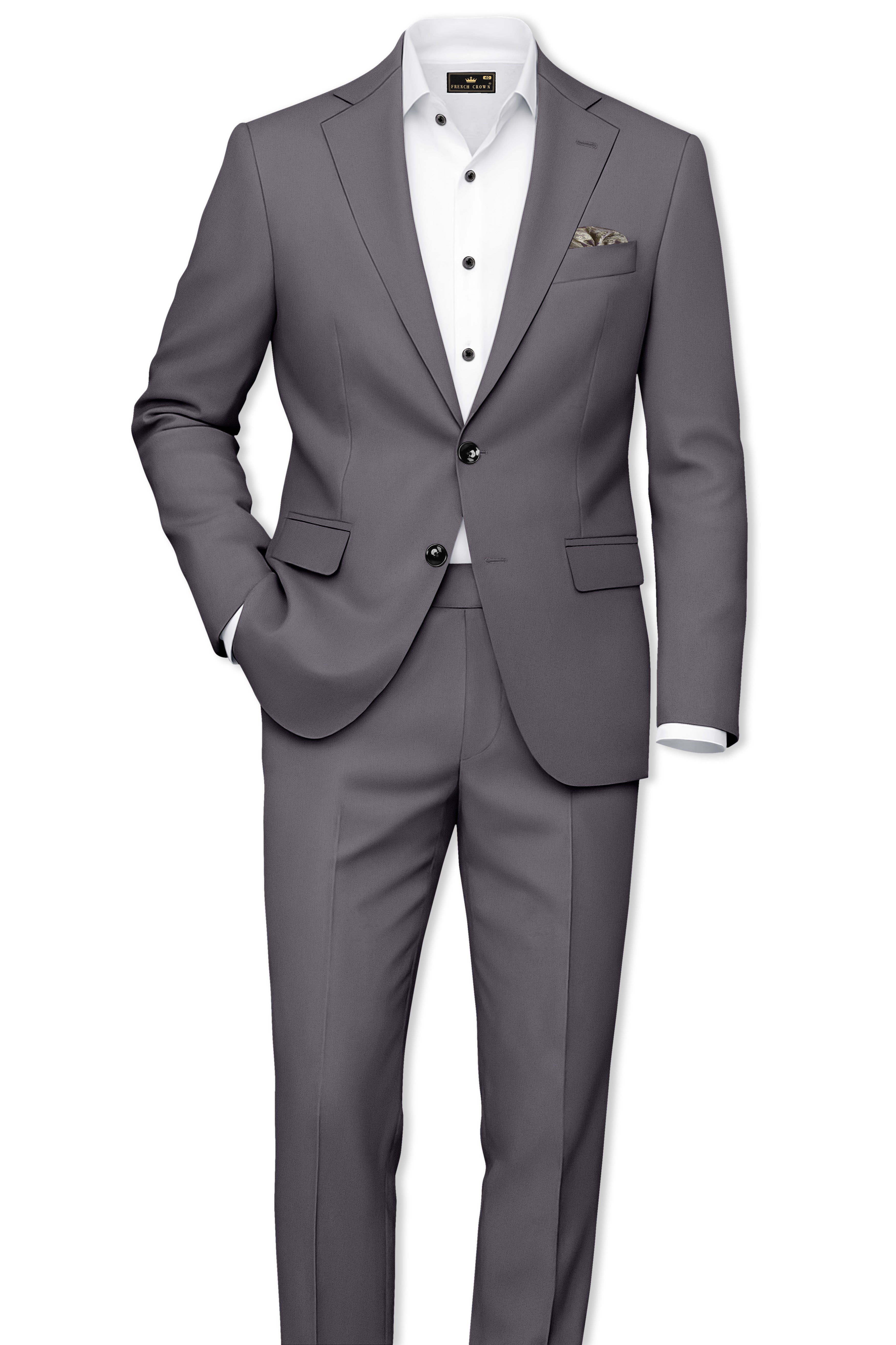 Veltrix-Fuscous Gray Slight Stretch Subtle Sheen Poly-Viscose Single Breasted Blazer