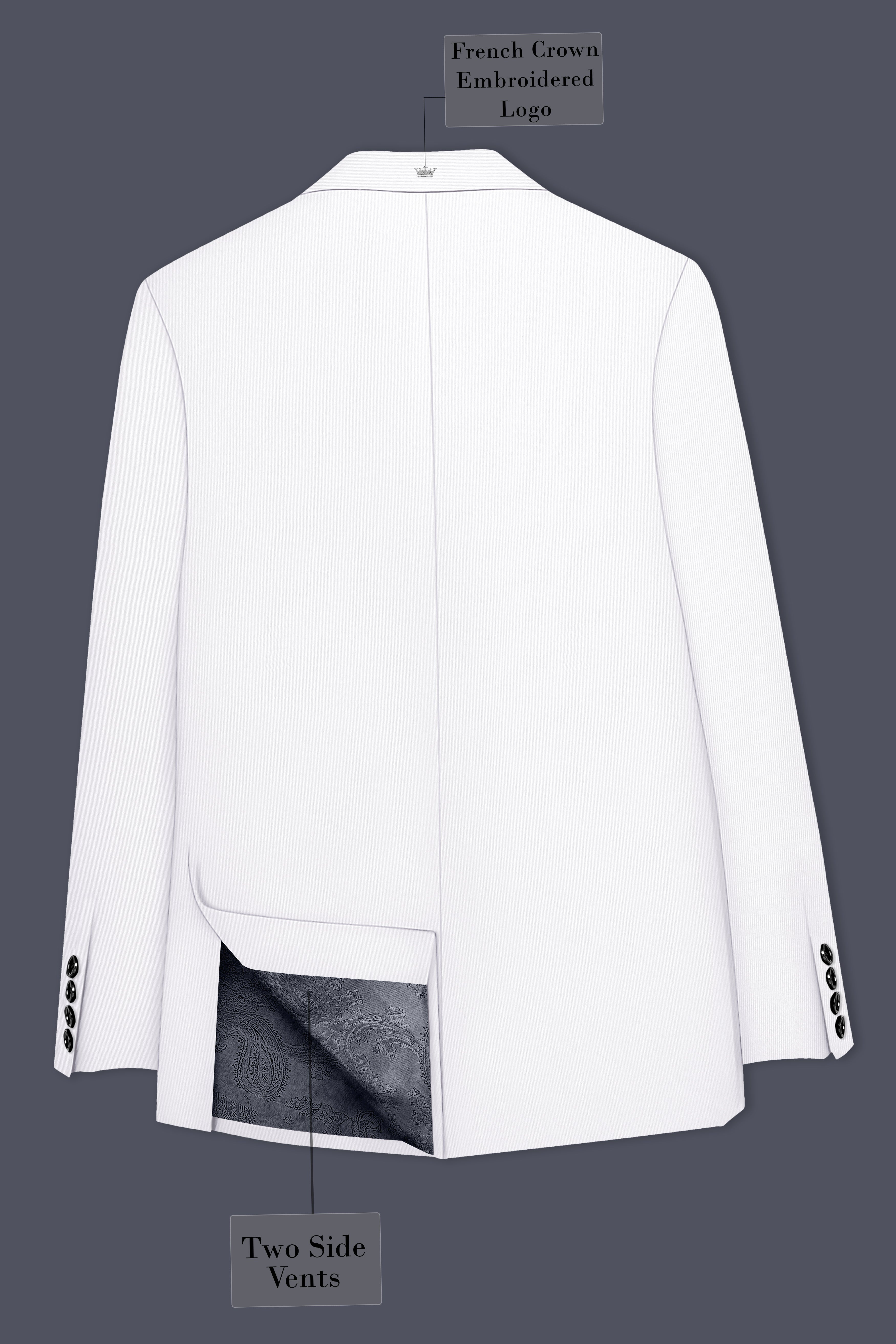 Aurello-Bright White Slight Stretch Subtle Sheen Poly-Viscose Single Breasted Blazer
