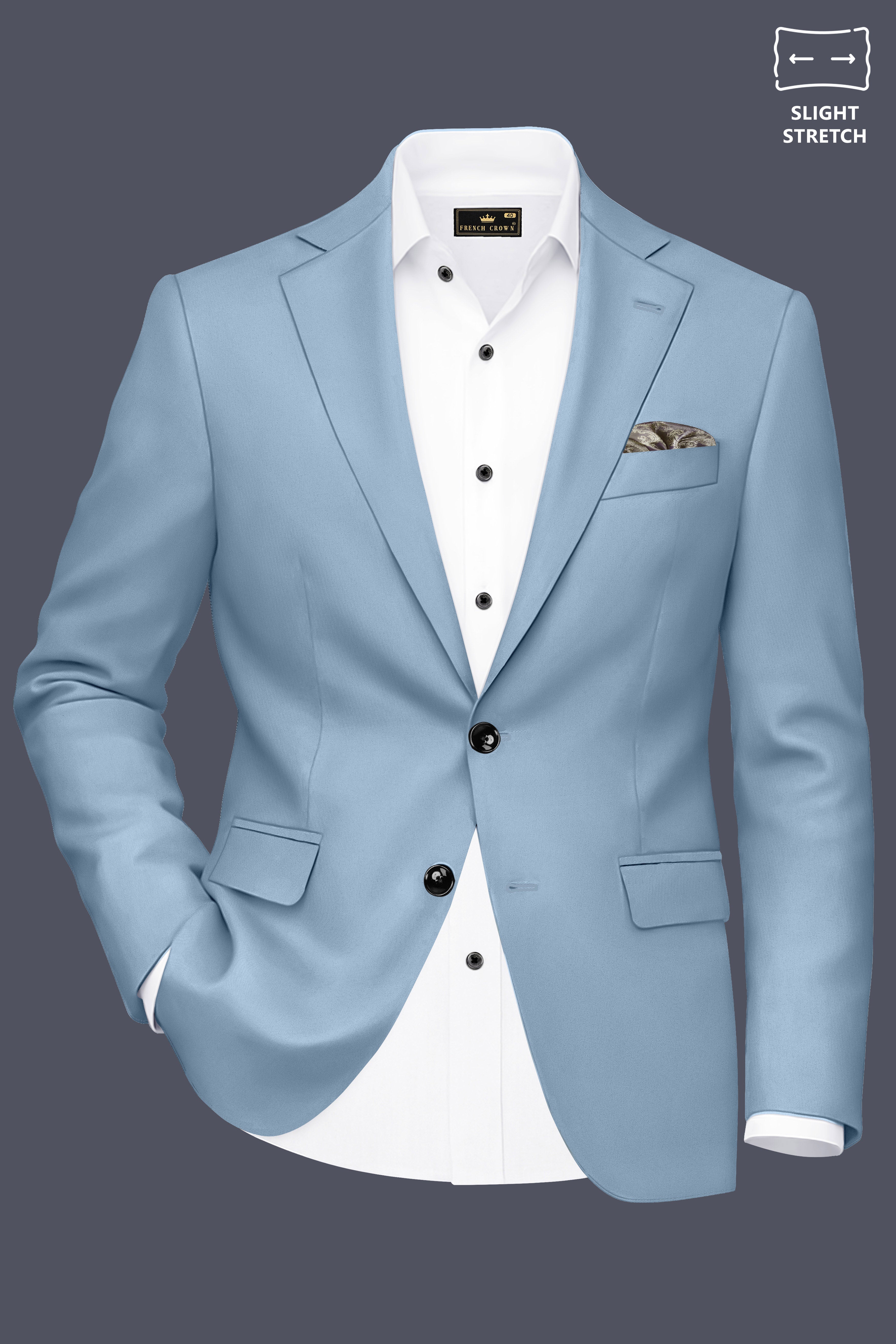 Velcian-Lynch Blue Slight Stretch Subtle Sheen Poly-Viscose Single Breasted Blazer