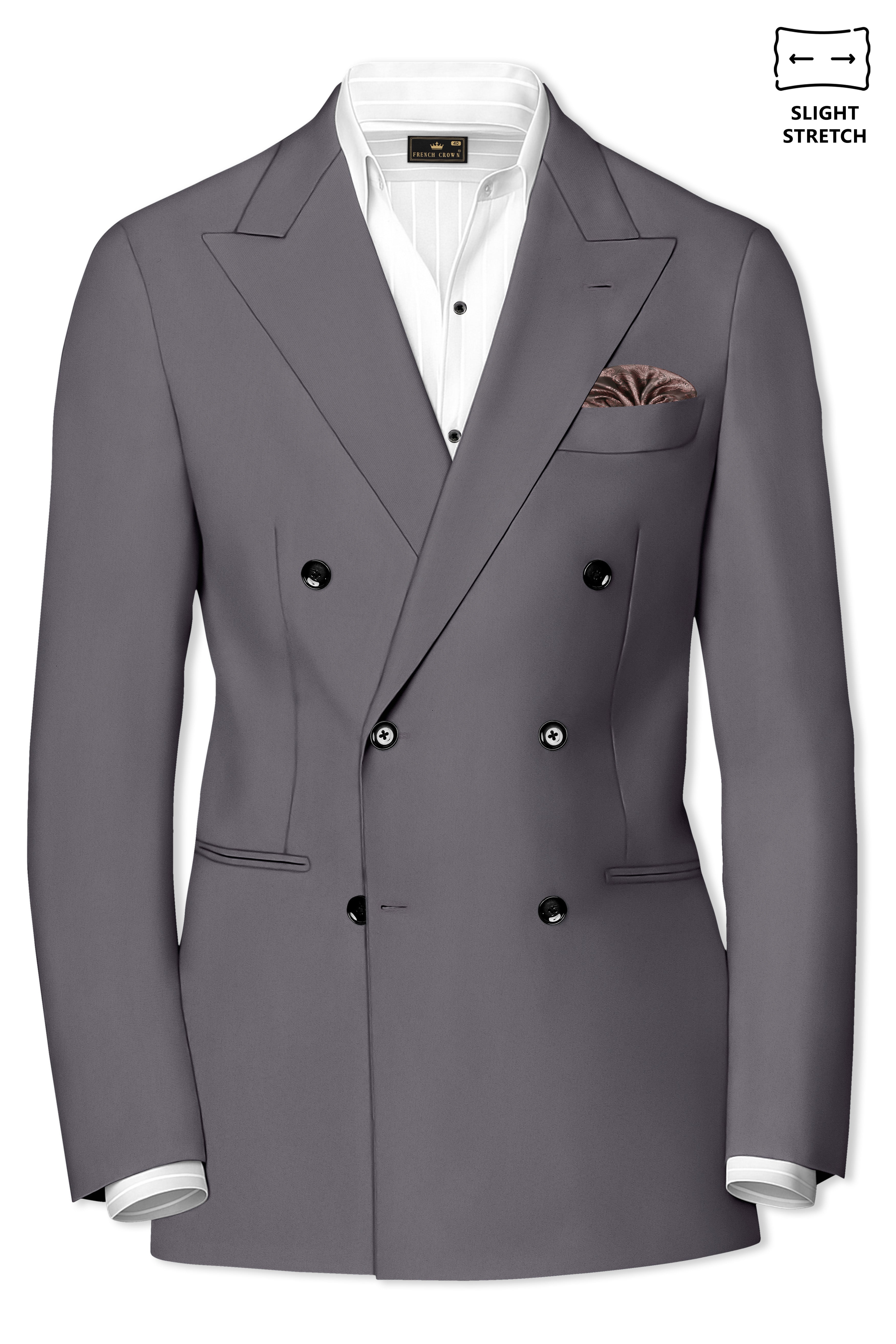 Veltrix-Fuscous Gray Slight Stretch Subtle Sheen Poly-Viscose Double Breasted Blazer