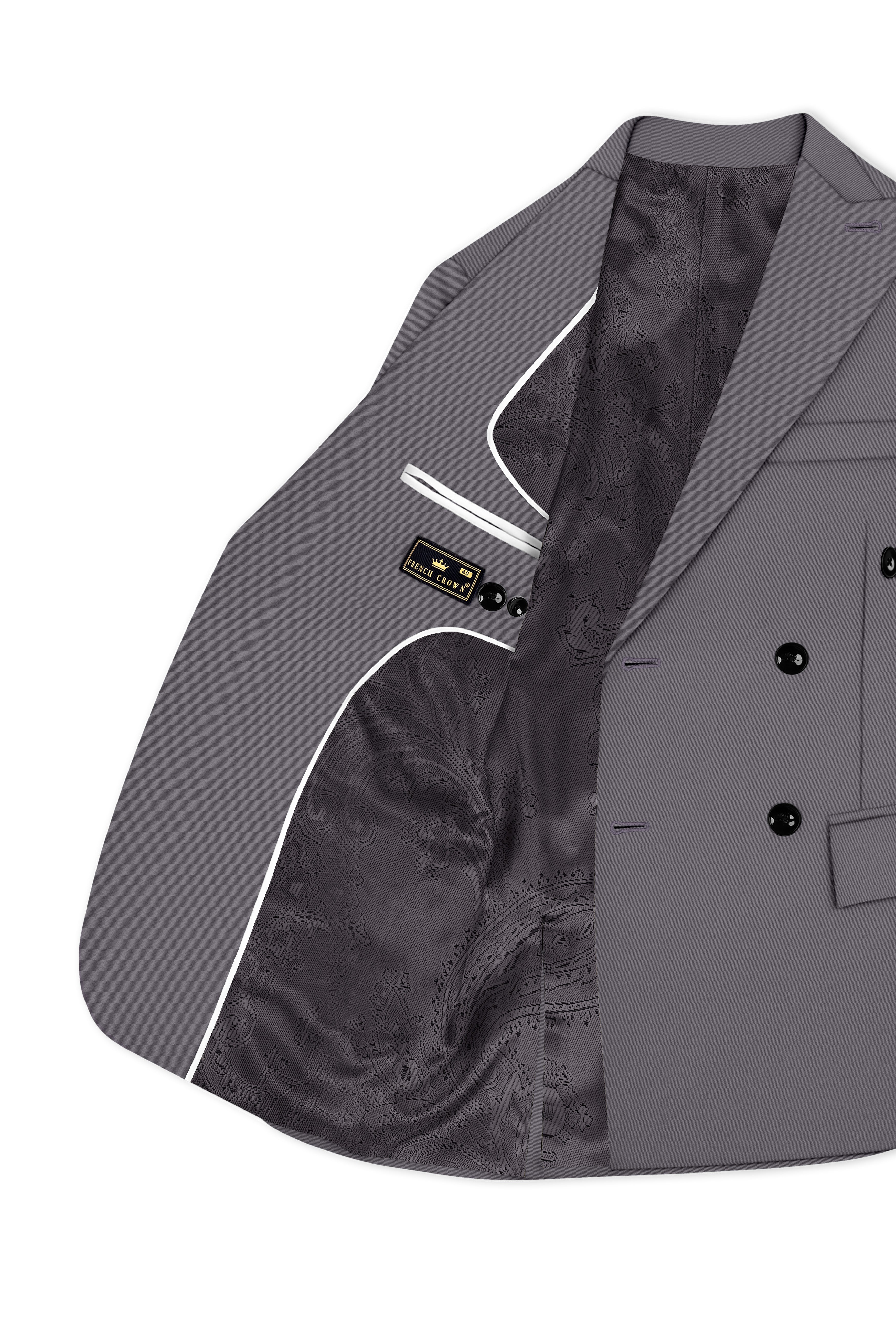 Veltrix-Fuscous Gray Slight Stretch Subtle Sheen Poly-Viscose Double Breasted Blazer
