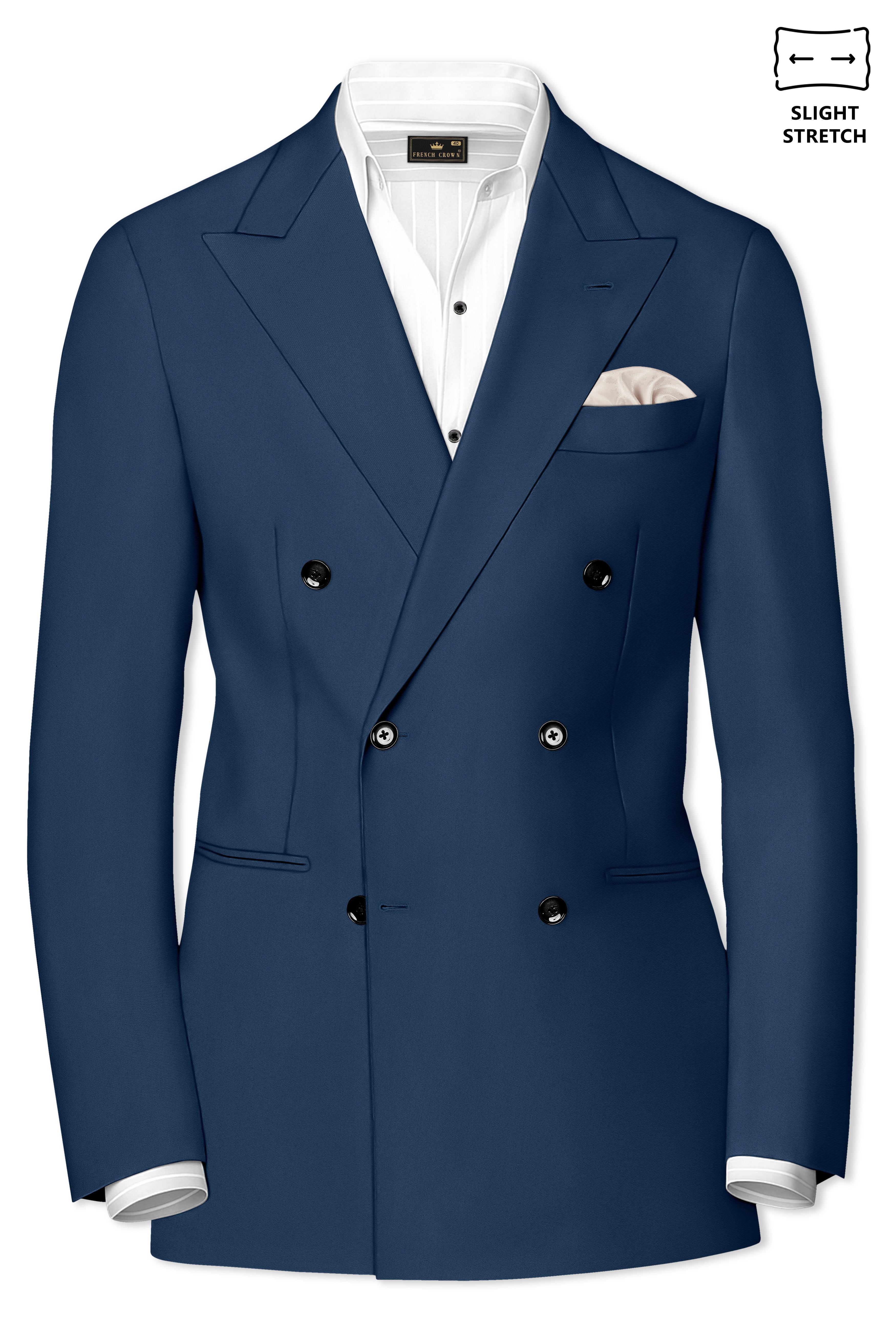 Azuron-Rhino Blue Slight Stretch Subtle Sheen Poly-Viscose Double Breasted Blazer