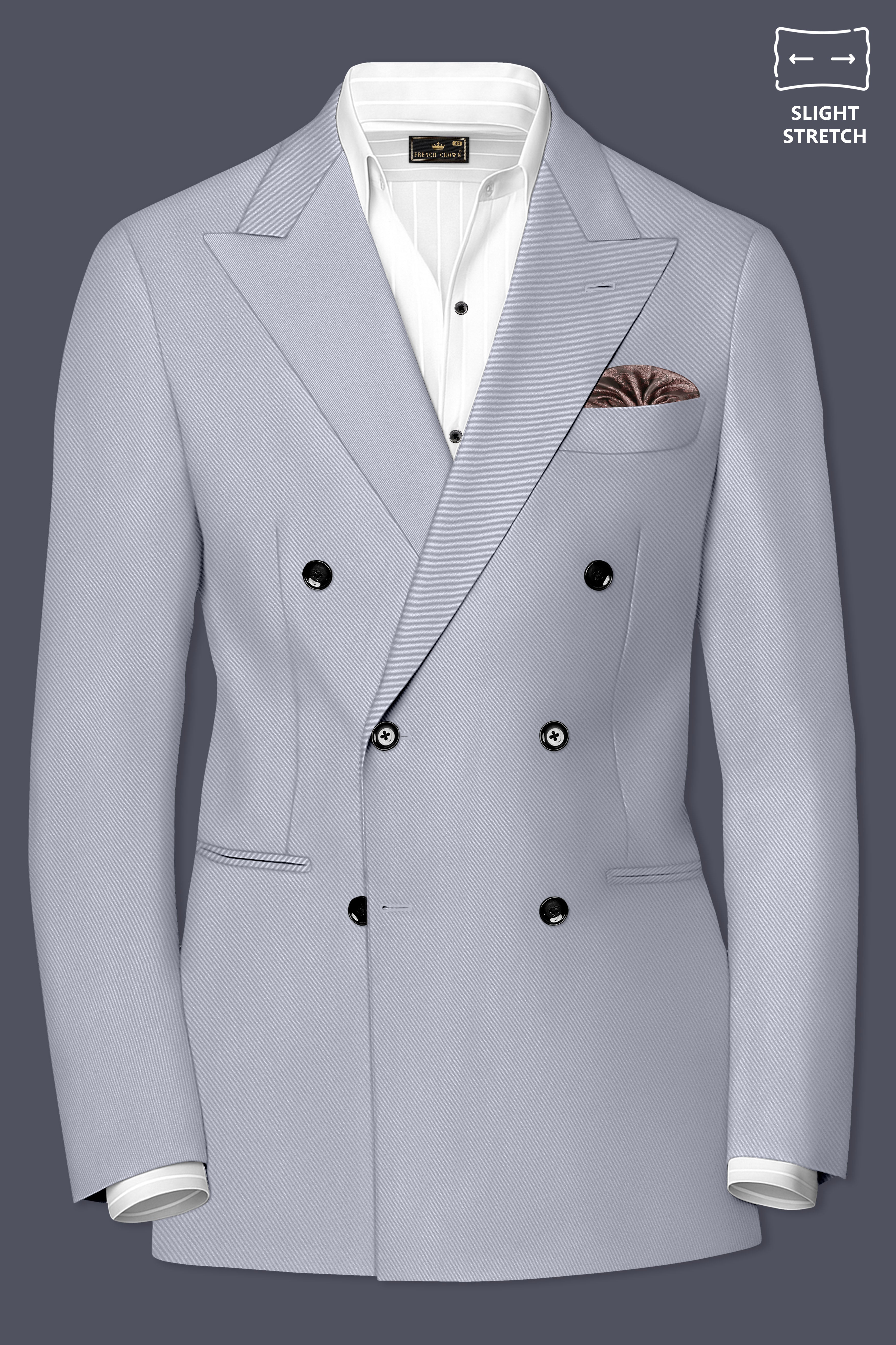 Ashvaro-Manatee Gray Slight Stretch Subtle Sheen Poly-Viscose Double Breasted Blazer
