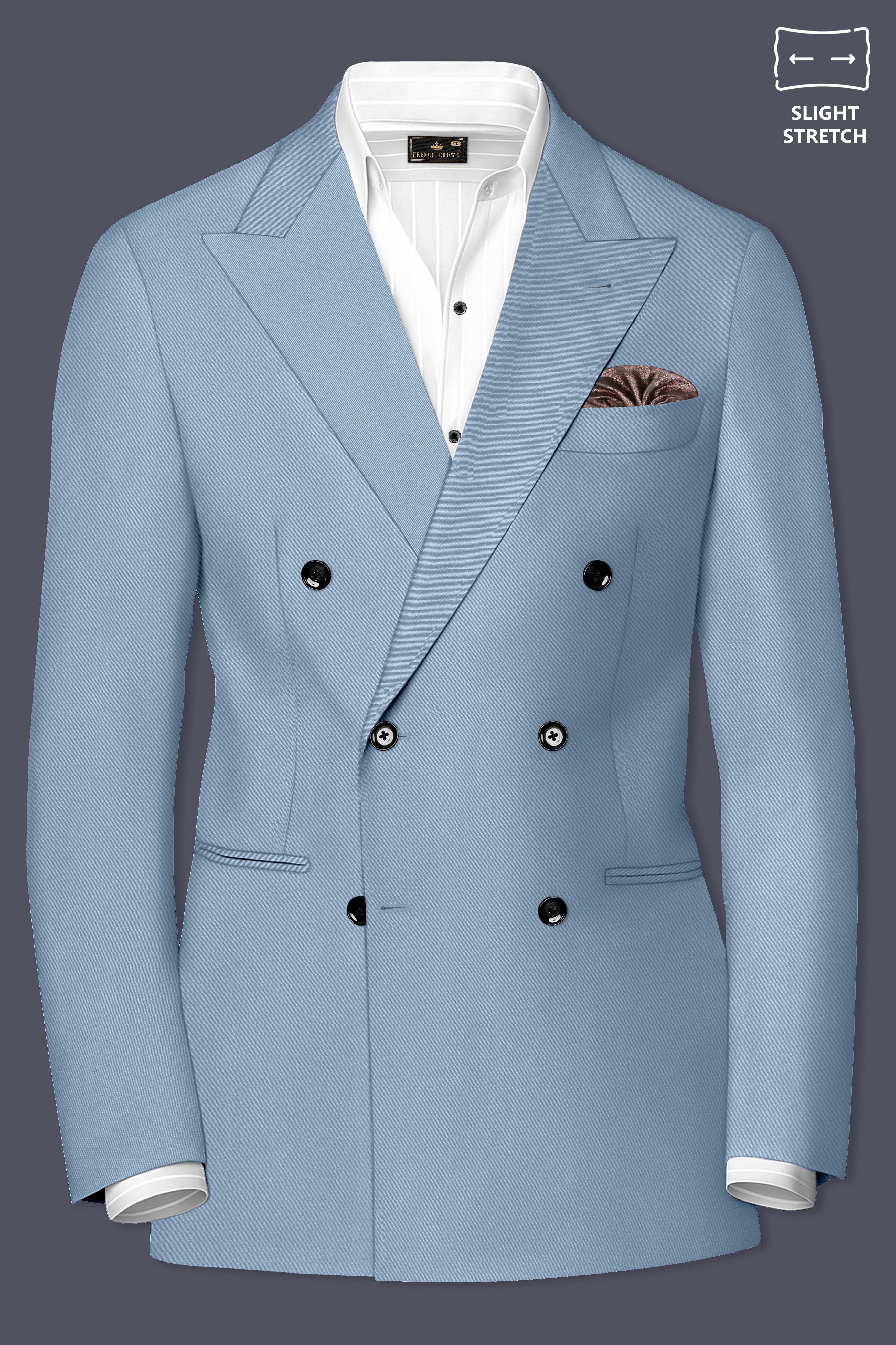 Velcian-Lynch Blue Slight Stretch Subtle Sheen Poly-Viscose Double Breasted Blazer