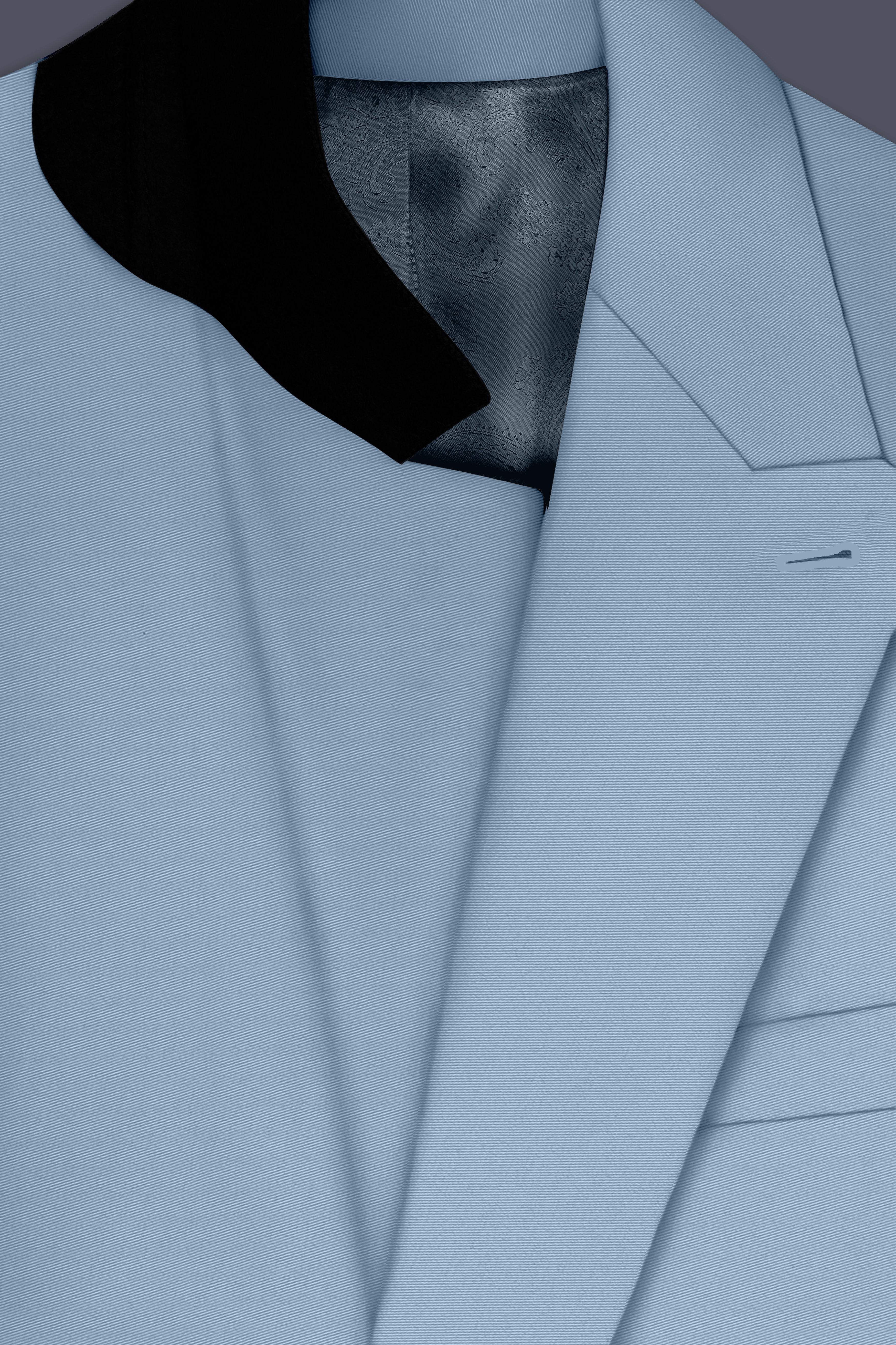 Velcian-Lynch Blue Slight Stretch Subtle Sheen Poly-Viscose Double Breasted Blazer