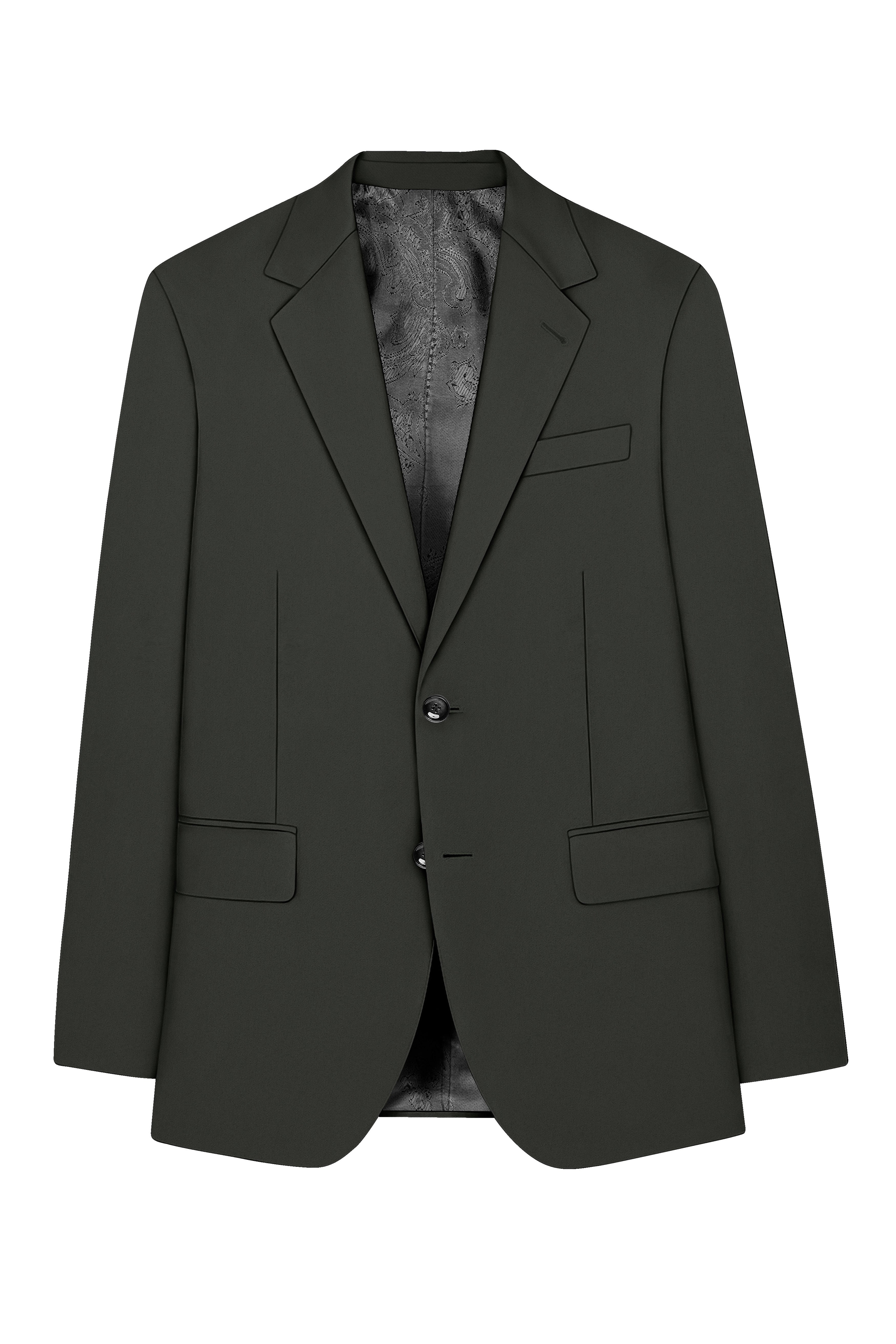 Emeron-Seaweed Green Slight Stretch Subtle Sheen Poly-Viscose Double Breasted Blazer